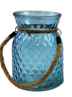 *Blue Glass Jar w/Rope Handle-Splash