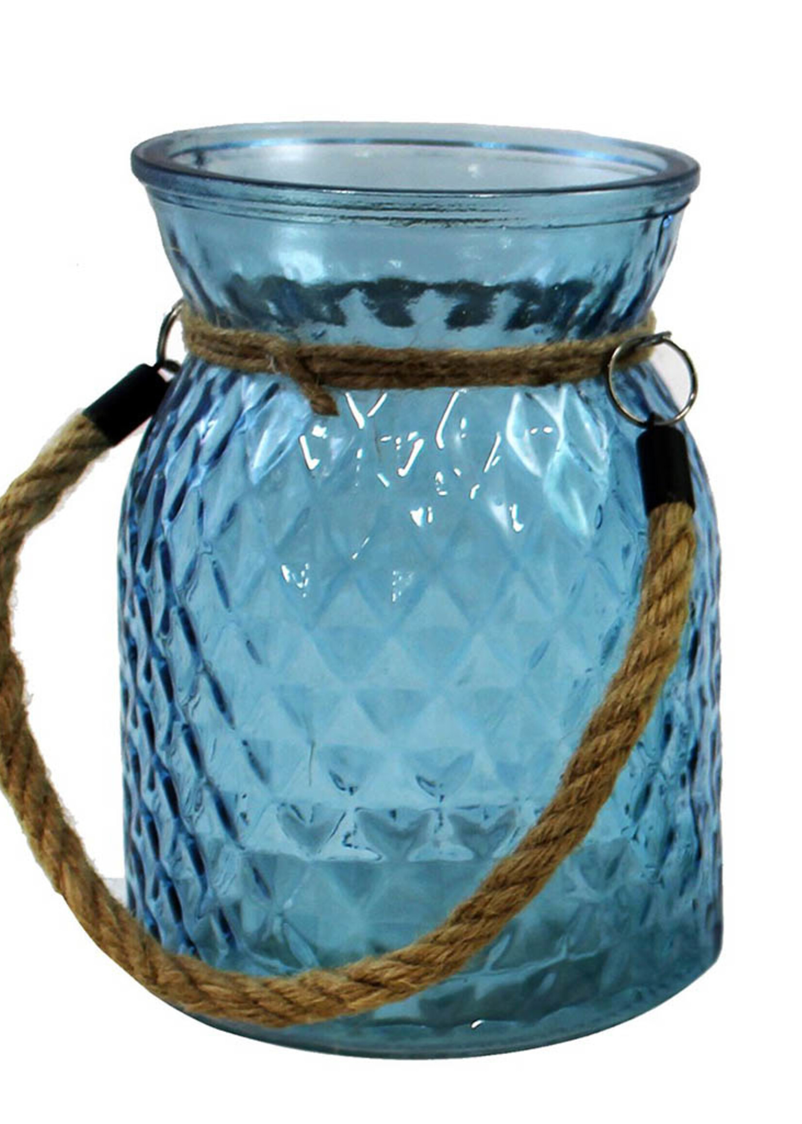 *Blue Glass Jar w/Rope Handle-Splash