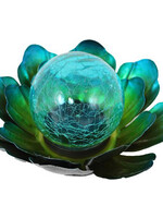 *Blue Metal Solar Flower w/Glass Ball Centre-Splash