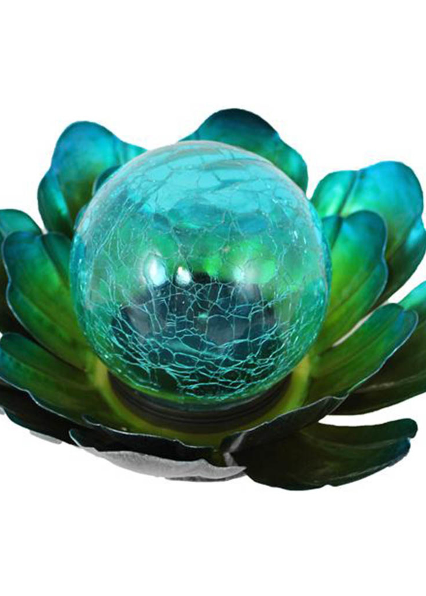 *Blue Metal Solar Flower w/Glass Ball Centre-Splash