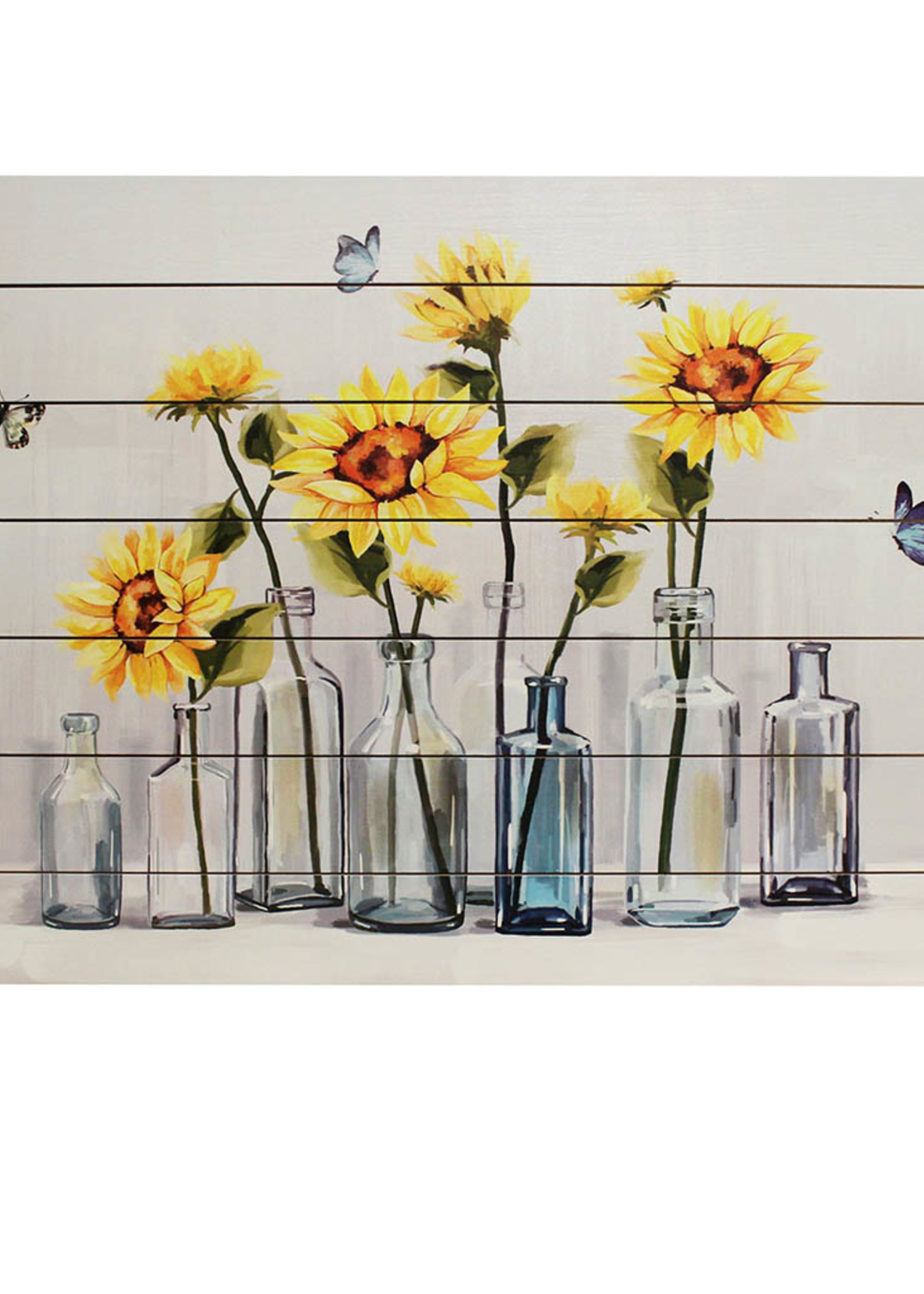 *Wooden Plank Sunflowers in Vases Picture-Splash