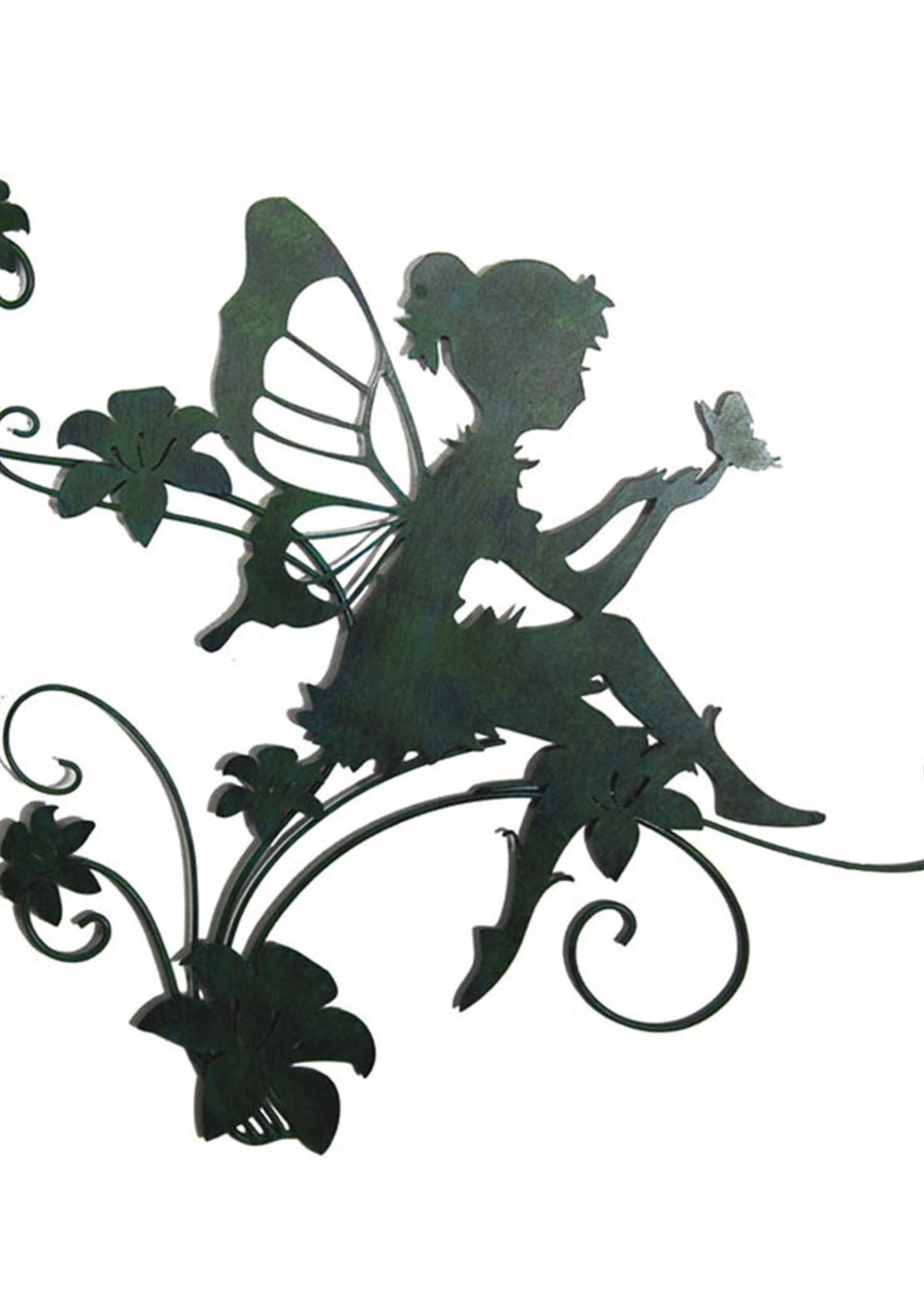 *Green Metal Fairy with Flowers Wall Art-Splash