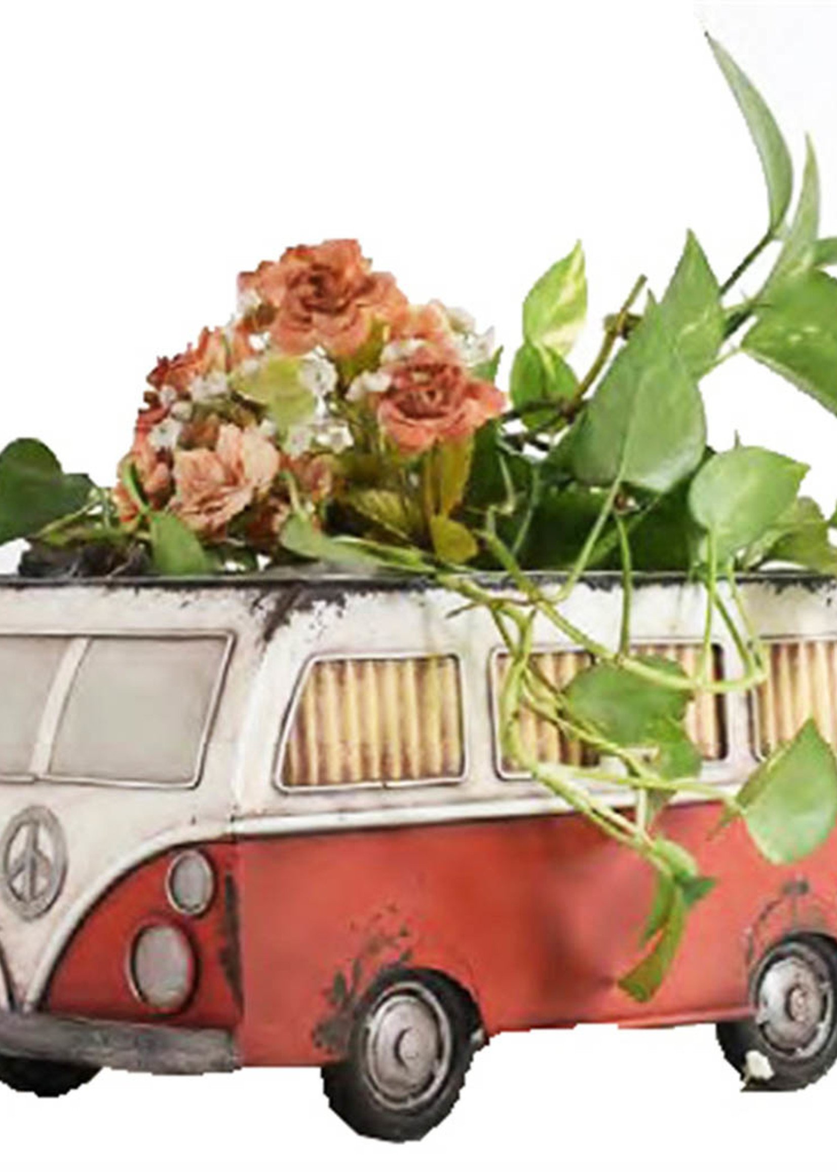 *Rustic Metal Red/White Minivan Planter-Splash