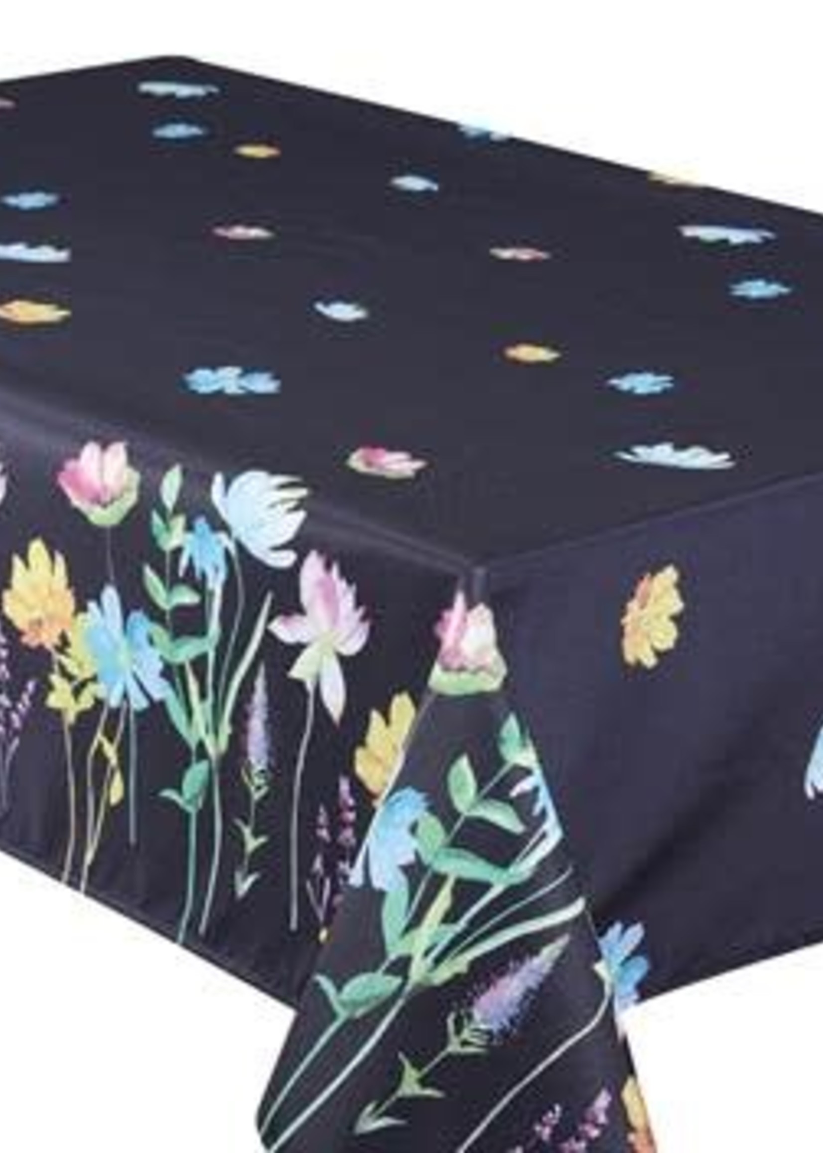 *58x78" Black Floral Border Garden Party Tablecloth-Tesxtyles