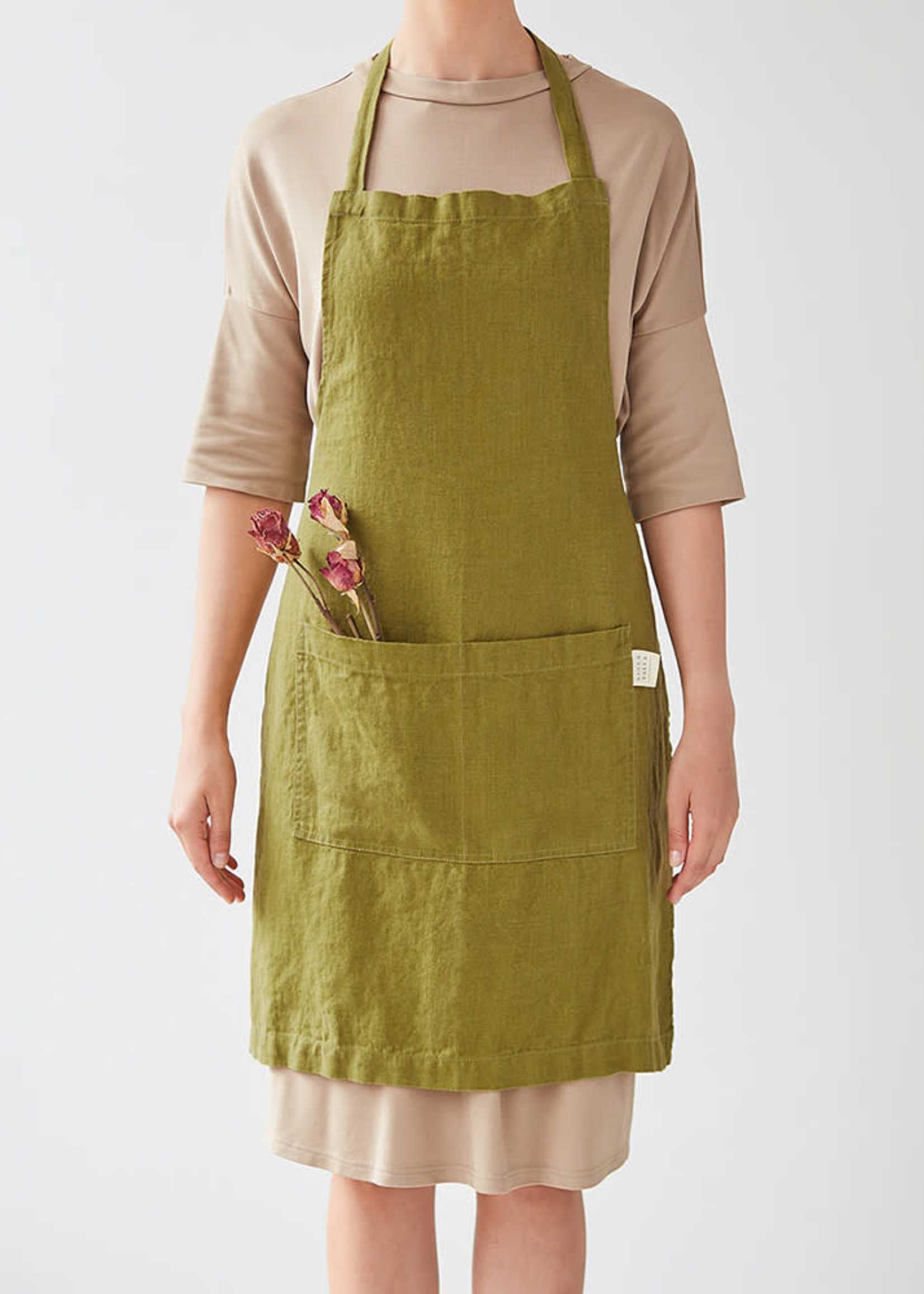 Linen Tales *Moss Green Linen Crossback Apron-Spruce