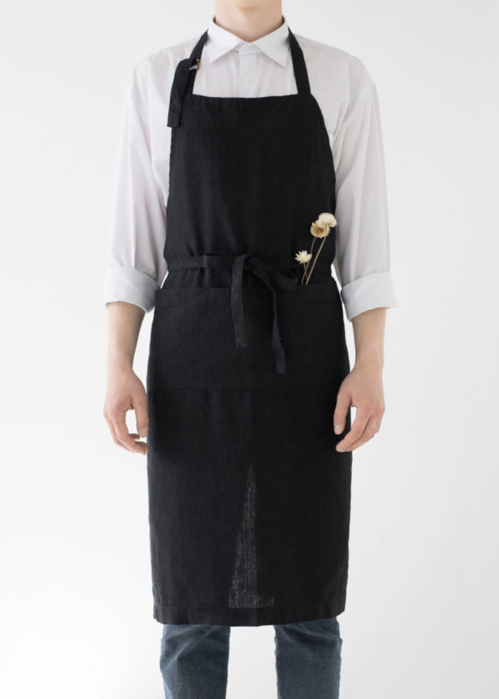 *Black Linen Chef Apron-Spruce