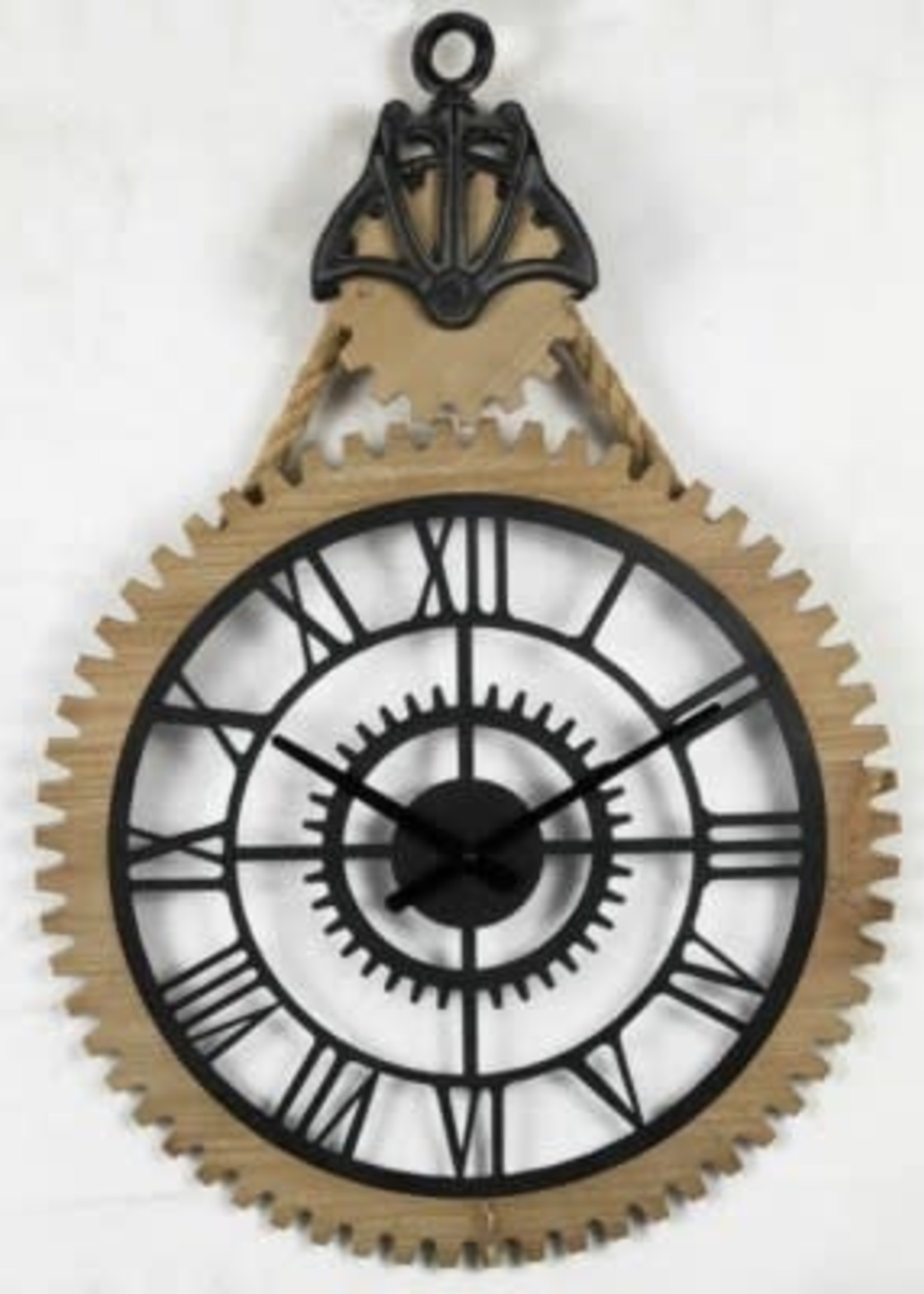 *20x29" Light Wood Gear Wall Clock w/Pulley-CJ