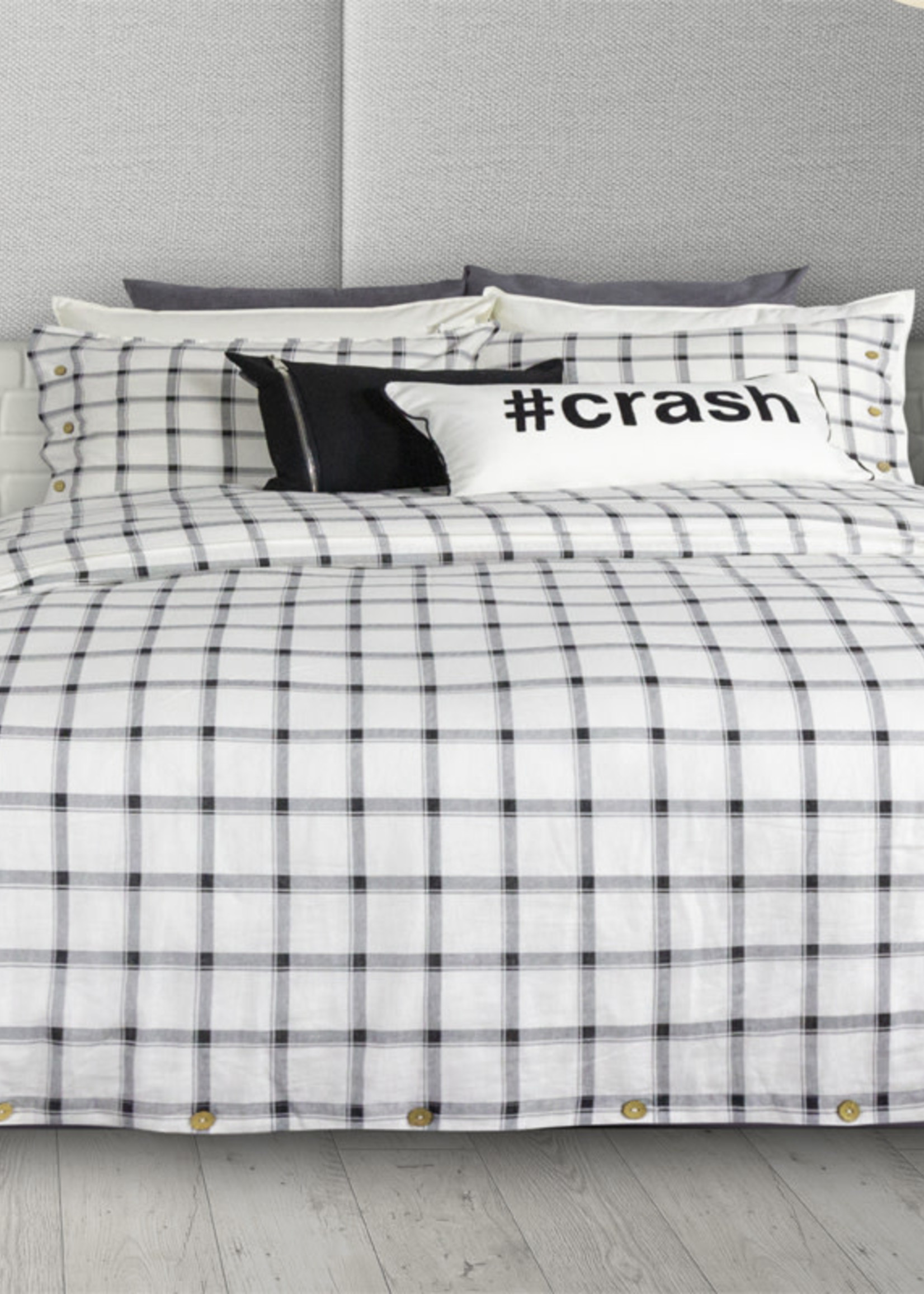 *Qn Black/White Check Cotton/Linen Blend Duvet Cover w/Shams-RJS