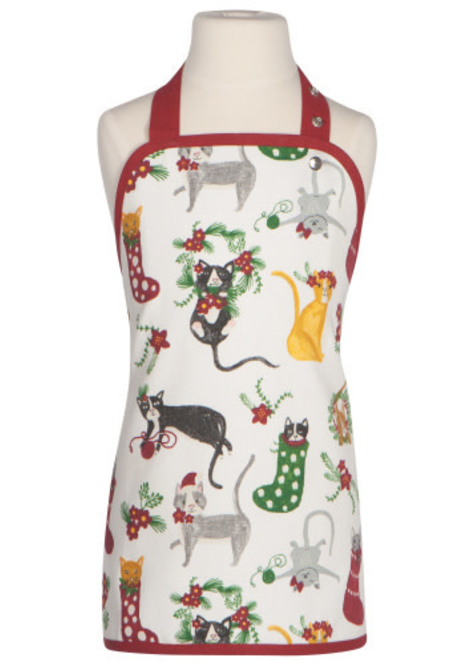 *Child's White Meowy Christmas Apron-Danica