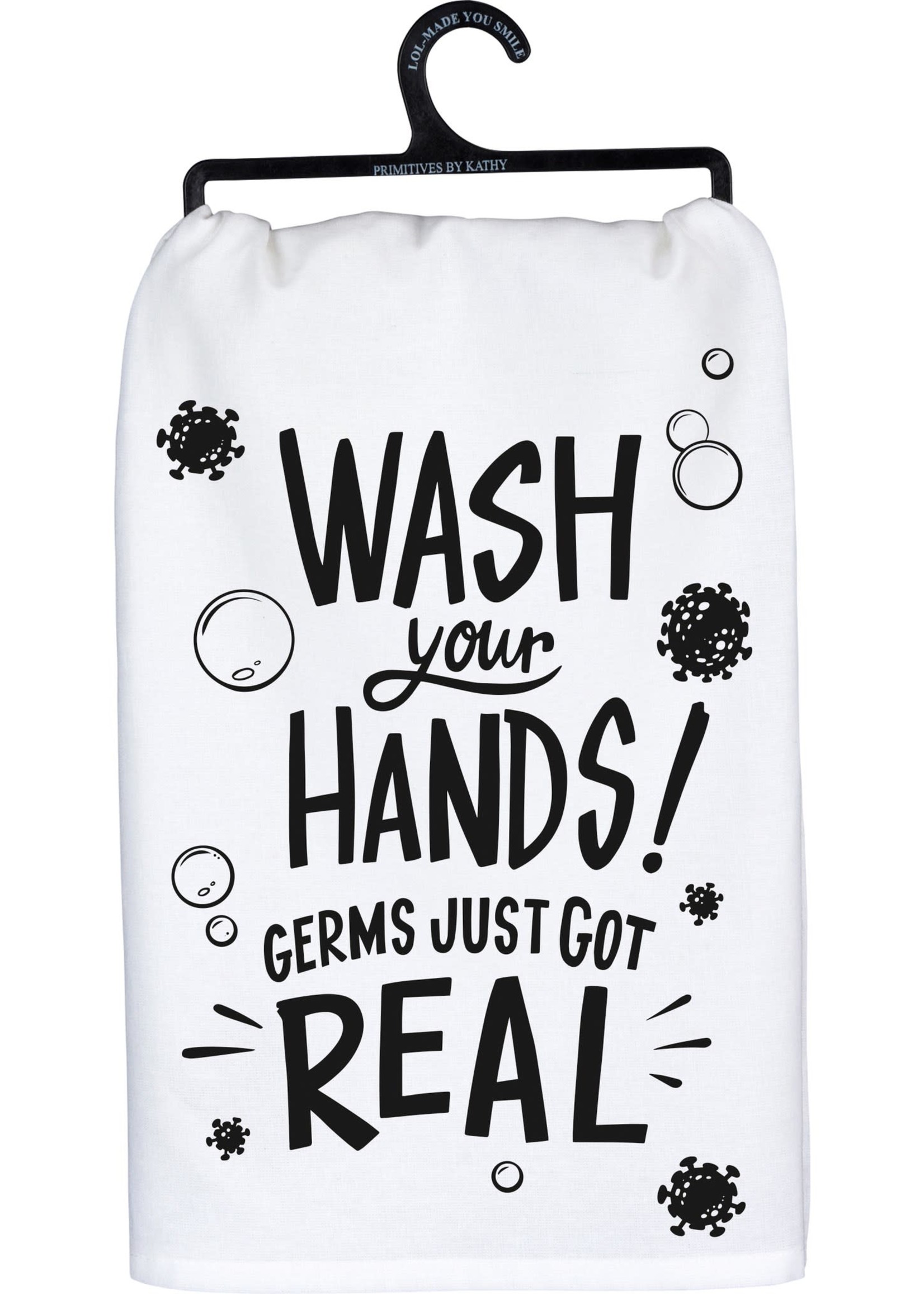 Primitives by Kathy *White/Black Wash Your Hands Dish Towel-Candym