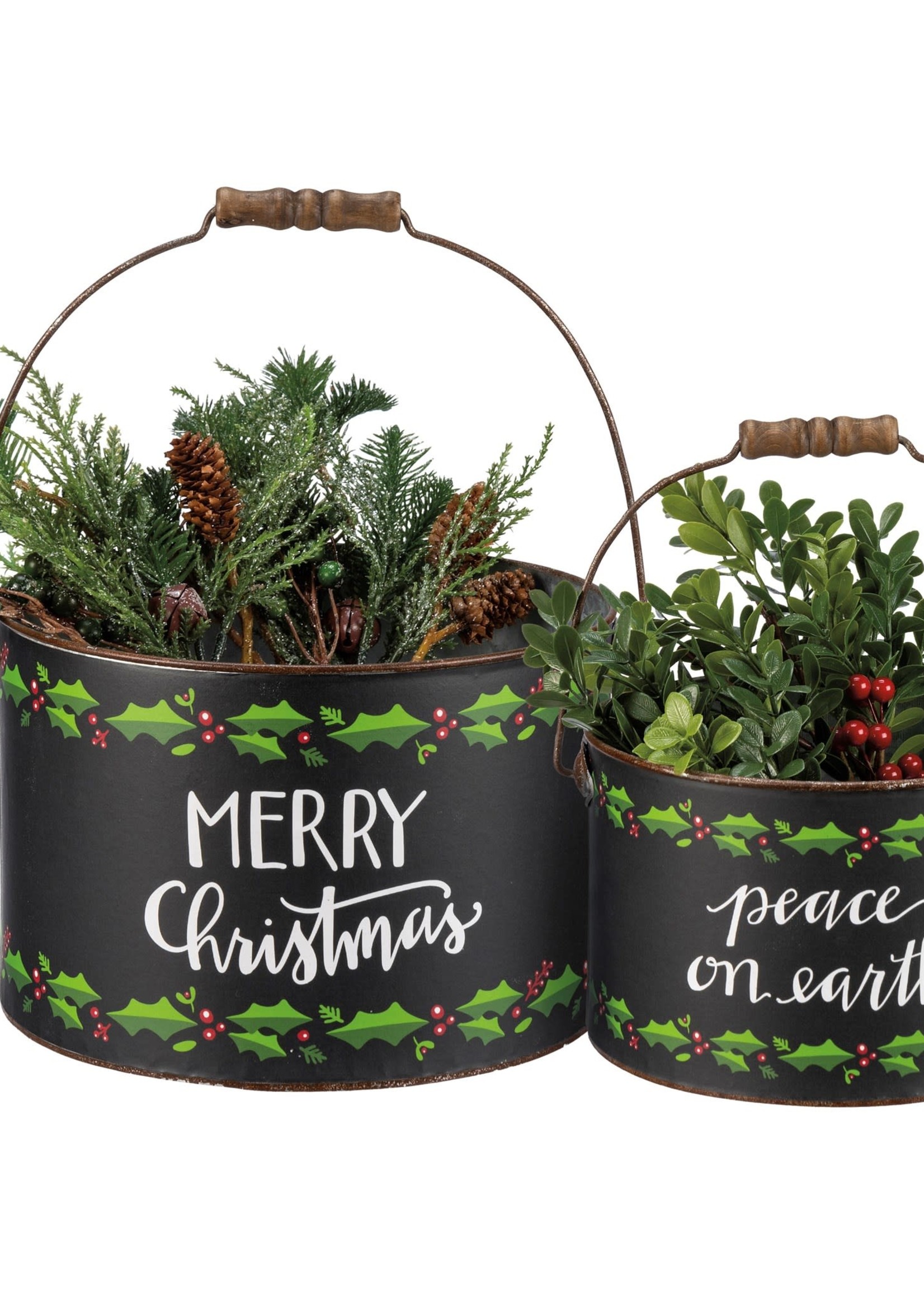 Primitives by Kathy *Lg Metal Merry Christmas Planter-Candym*