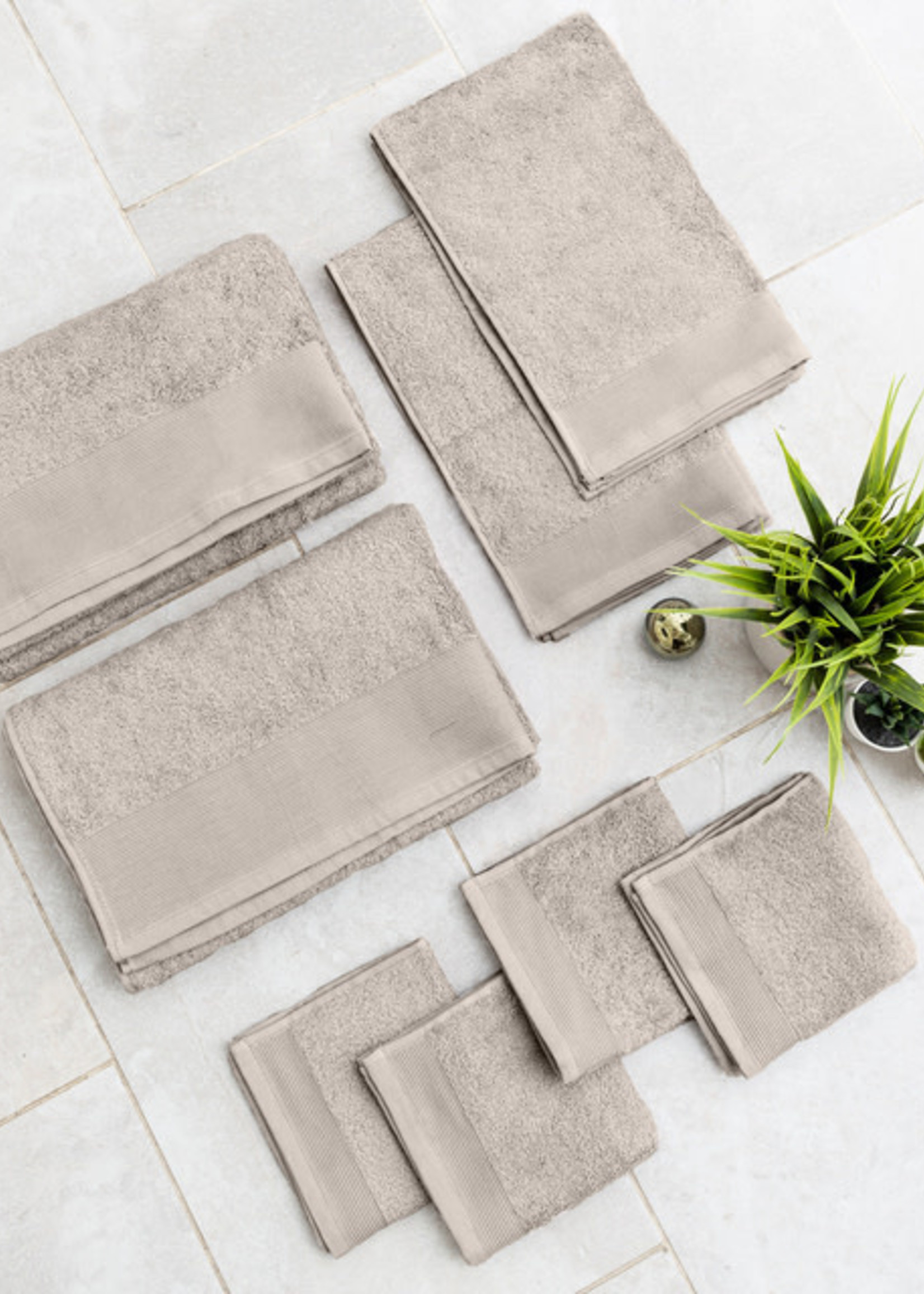 *Taupe Hand Towel w/Solid Stripe-Fabstyles