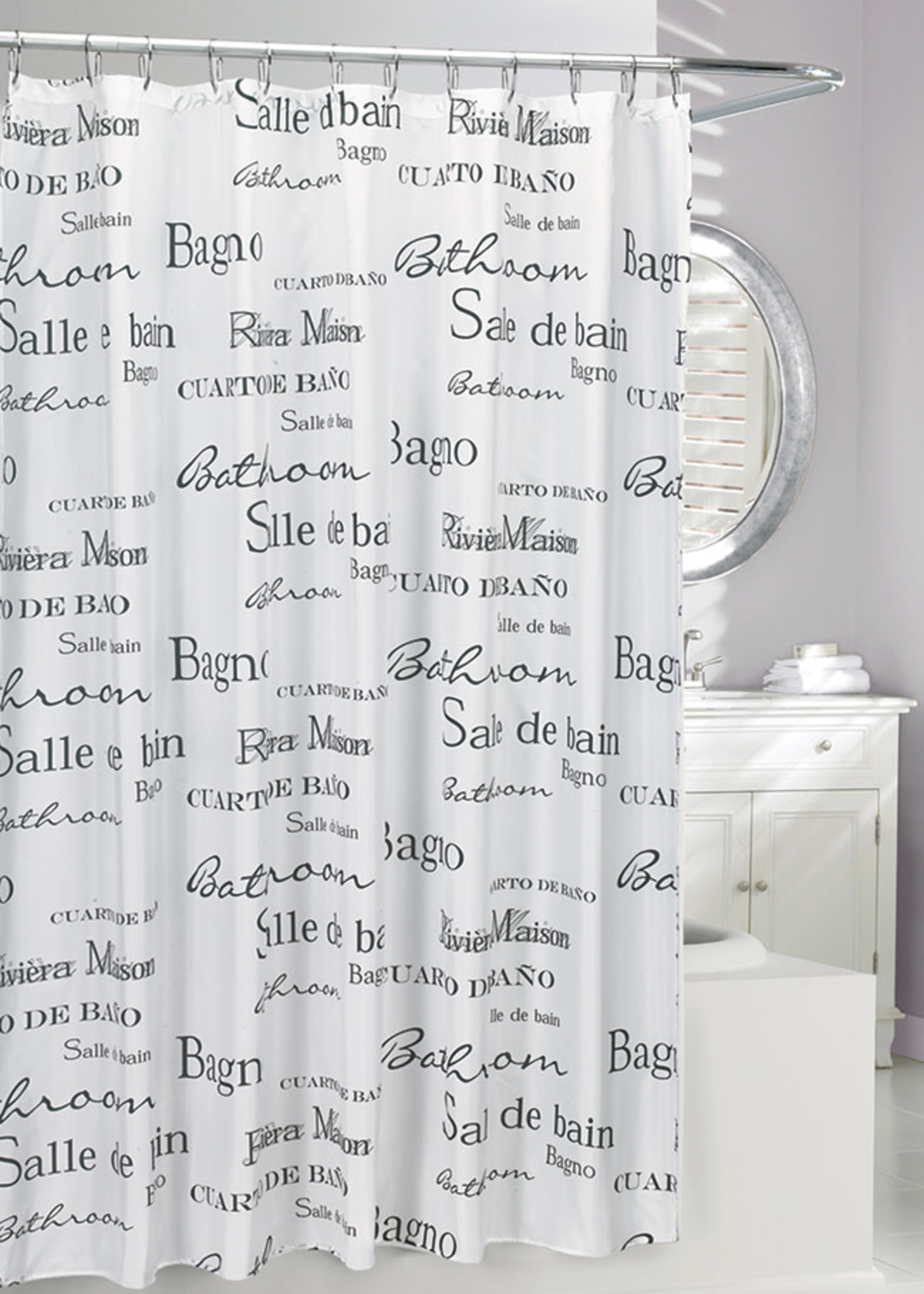 Moda *Black/White Bath Says Shower Curtain-Moda
