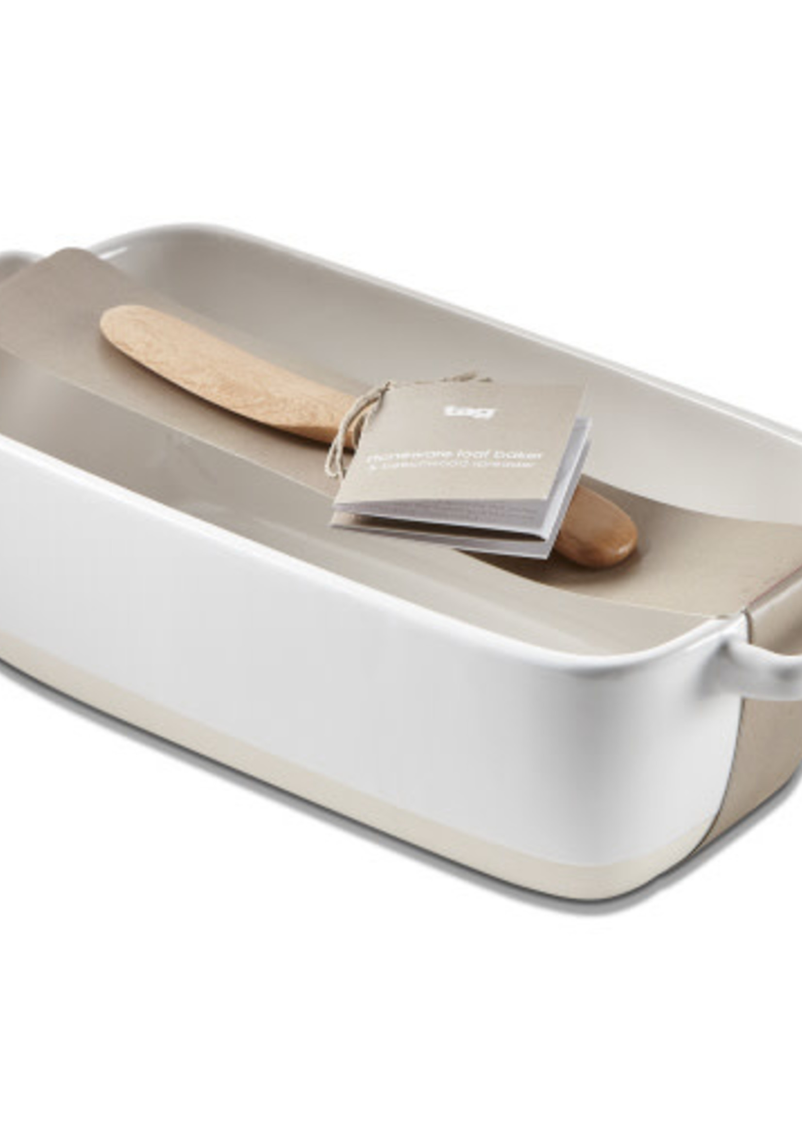 Tag *White Loaf Baker w/Wooden Spreader-Design Home