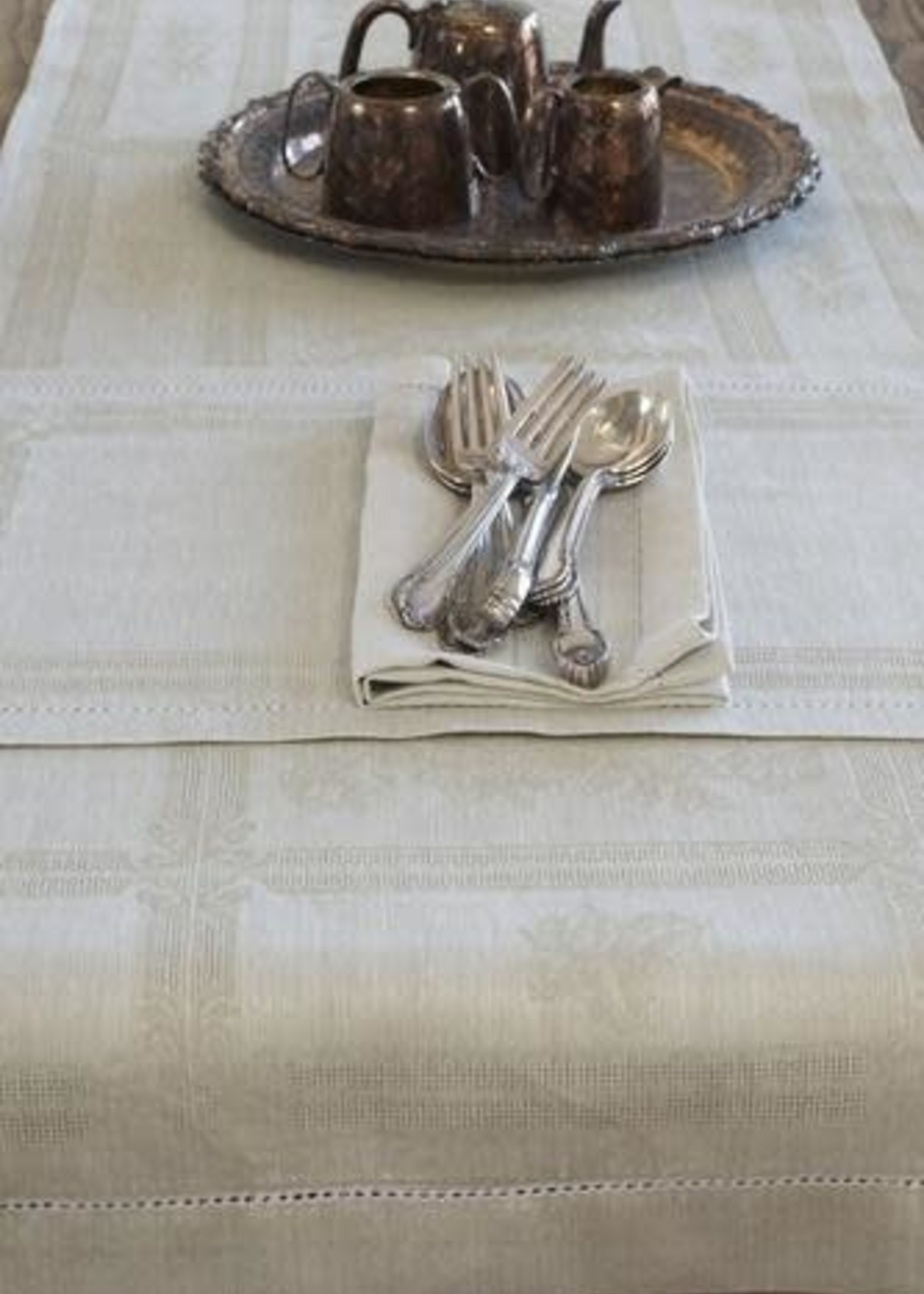 Linen Way *59" White/Green Linen Natalie Table Runner-Linen Way