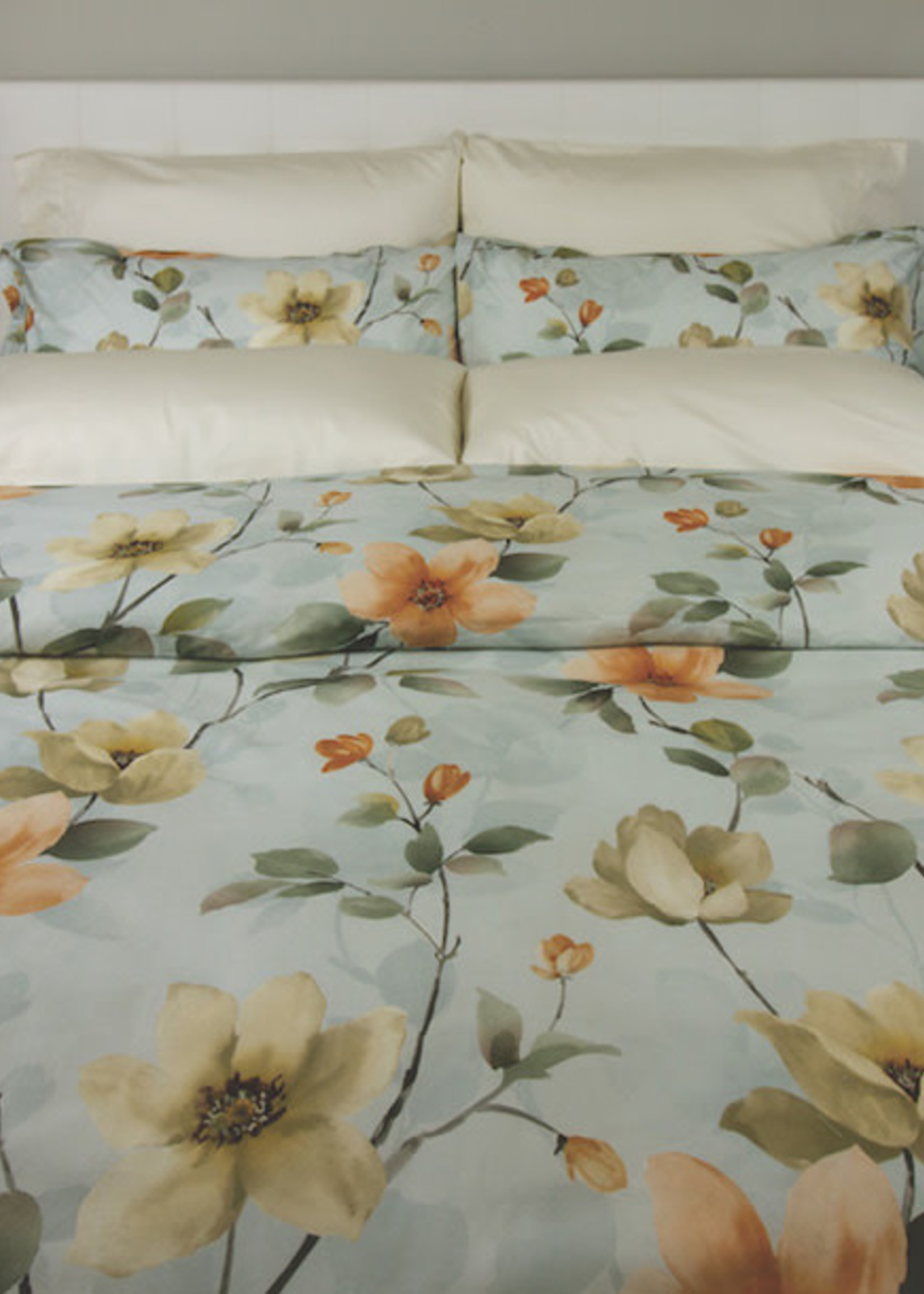 Cuddle Down *s/2 Kg Orange/Green Magnolia Pillow Cases-Cuddle Down