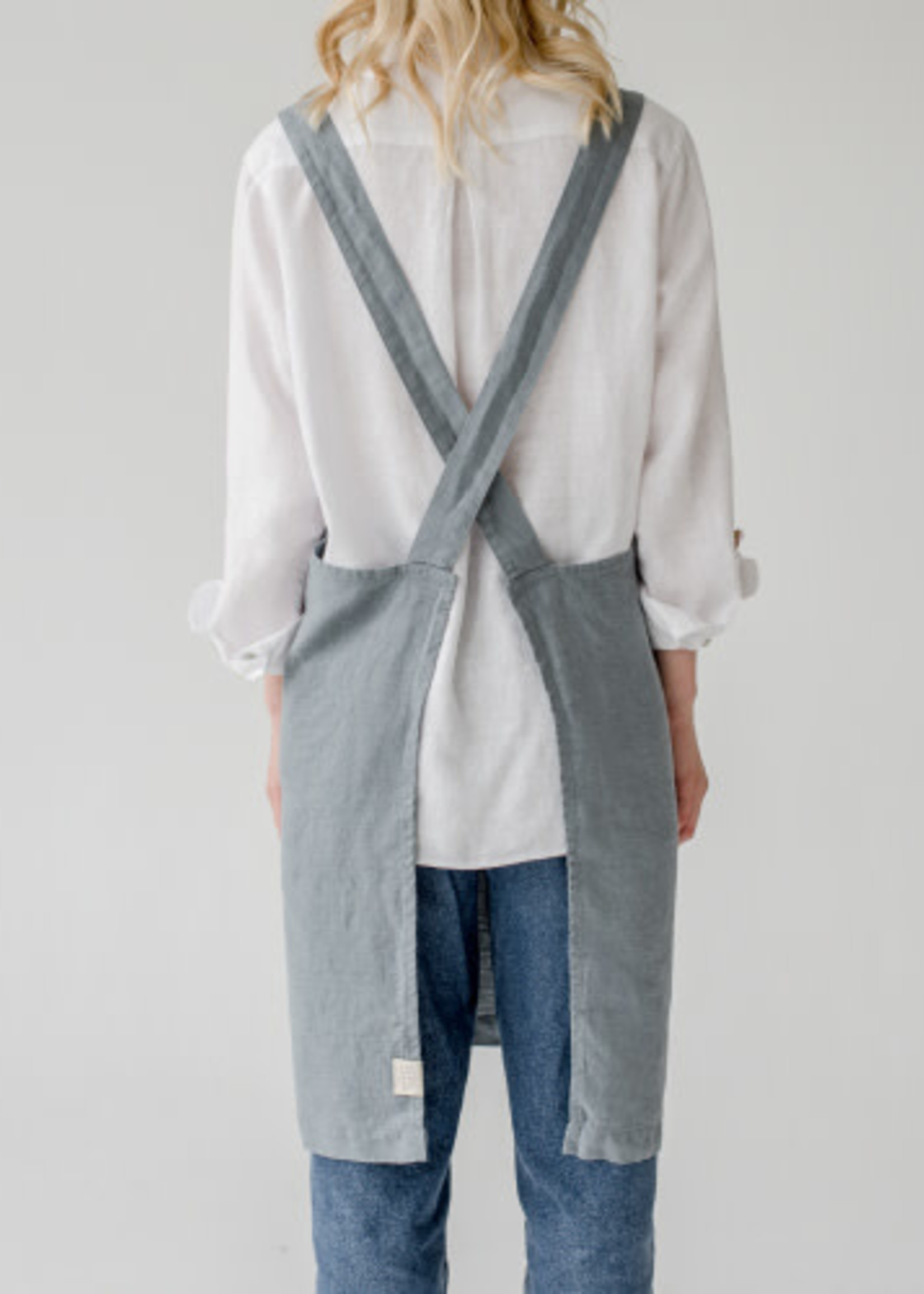 Linen Tales *Blue Fog Linen Crossback Apron-Spruce