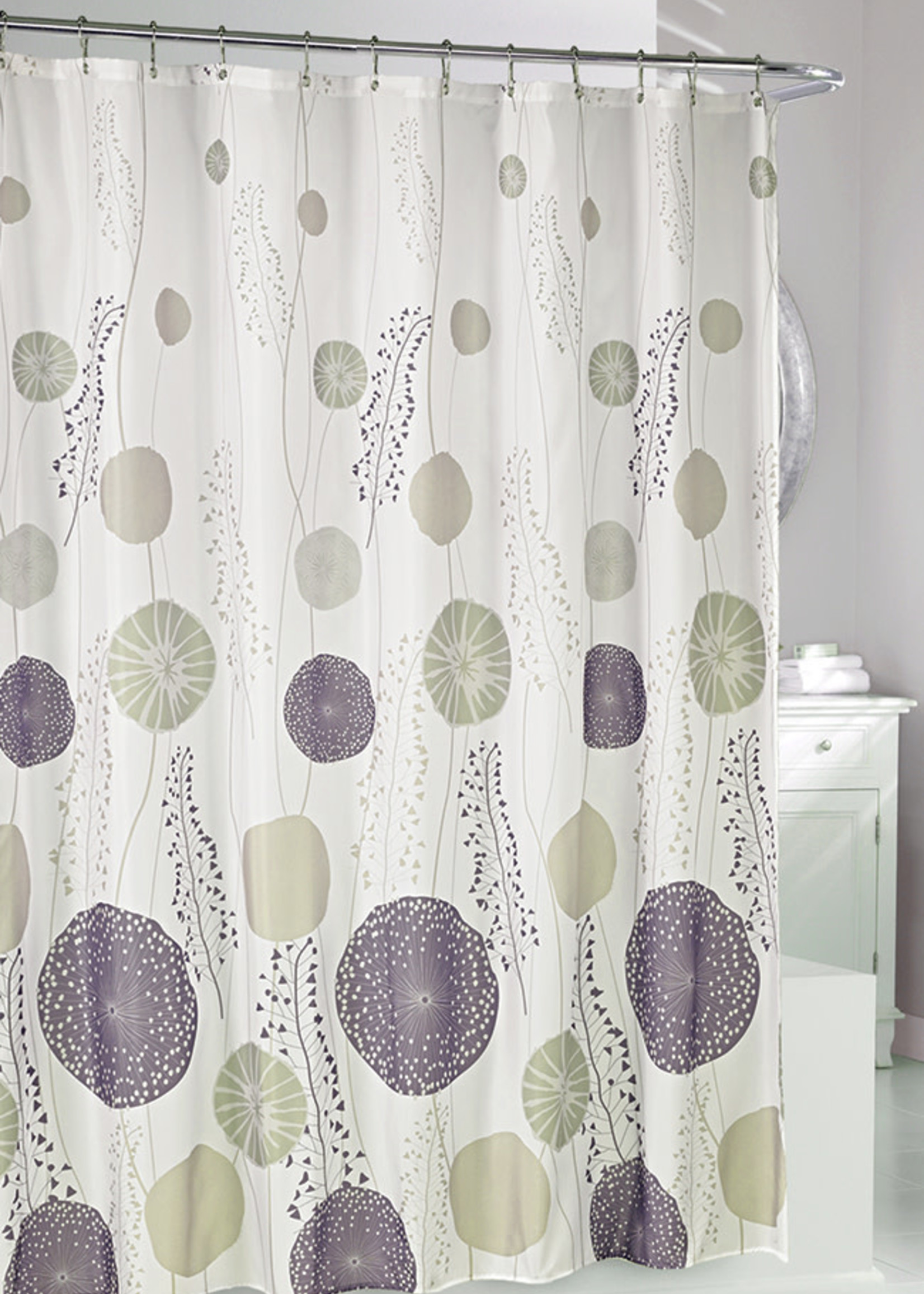 Moda@Home *White w/Taupe/Grey Circles Cirque Fabric Shower Curtain-Moda