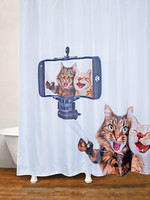 Moda@Home *Cat Selfie Fabric  Shower Curtain-Moda