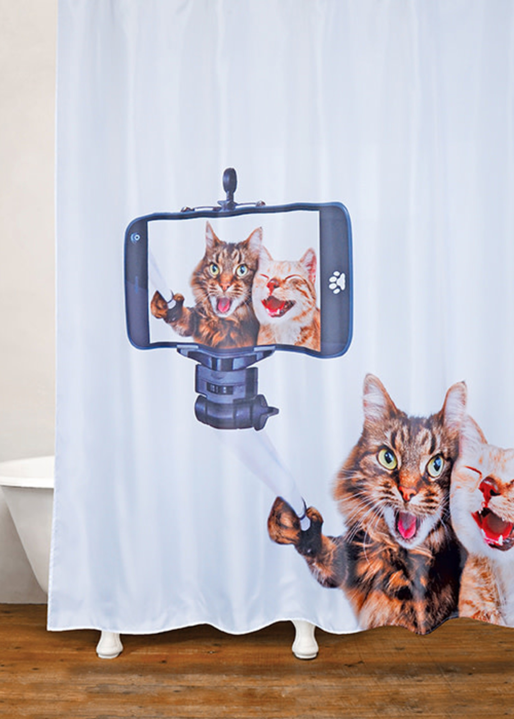 Moda@Home *Cat Selfie Fabric  Shower Curtain-Moda