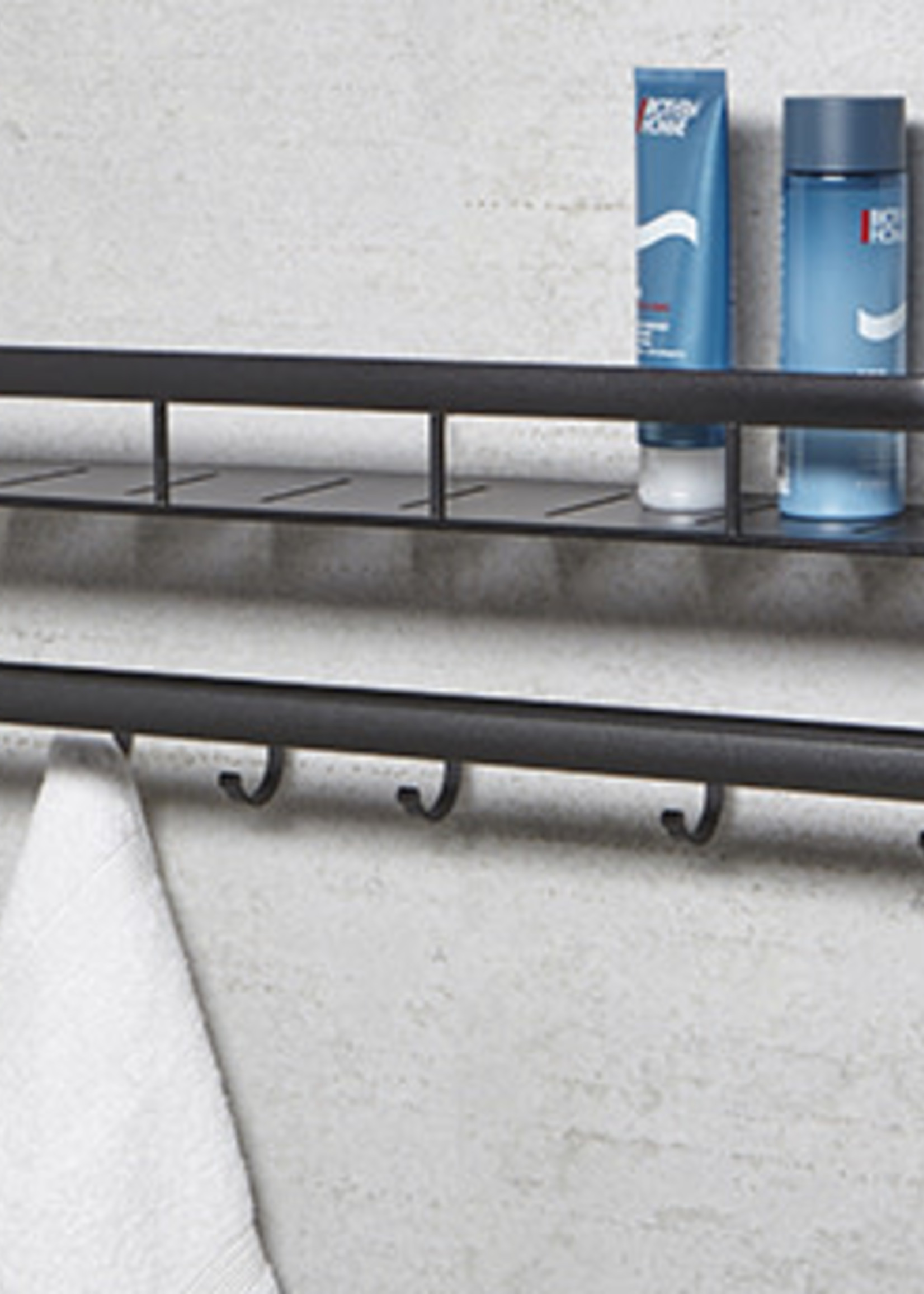 Moda@Home *1tier Matte Black Wall Shelf w/Towel Hooks-Moda