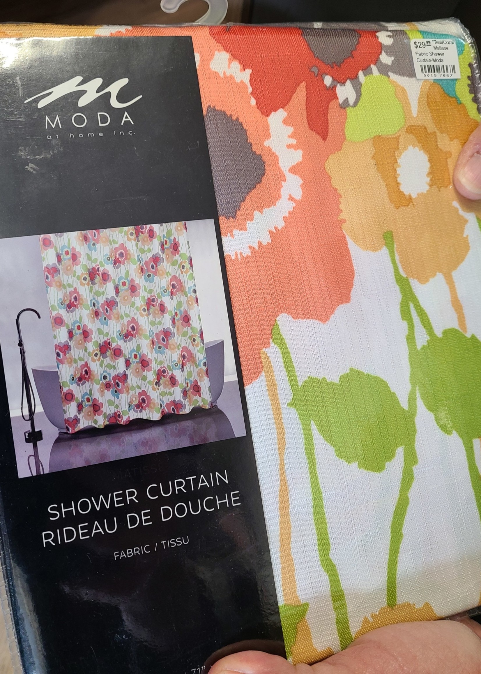 Moda@Home *Teal/Coral Matisse Fabric Shower Curtain-Moda*