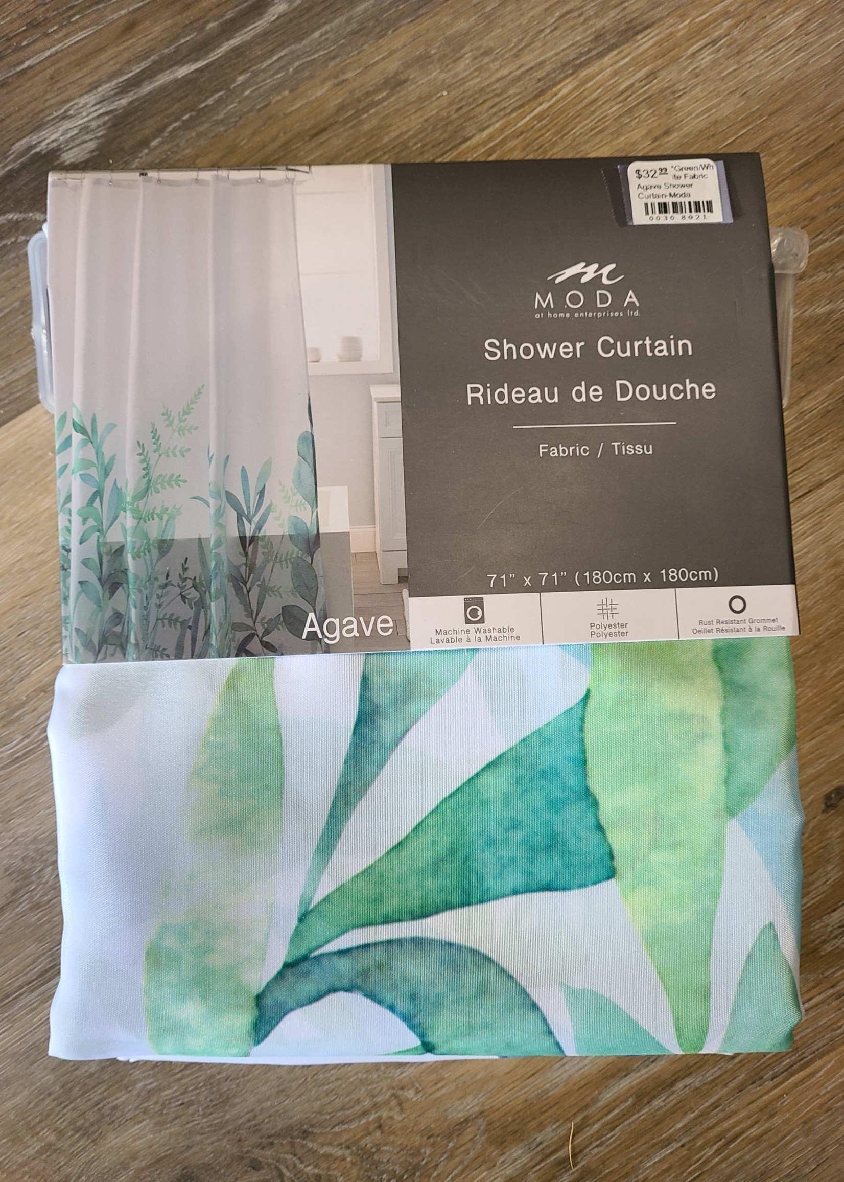 Moda@Home *Green/White Fabric Agave Shower Curtain-Moda