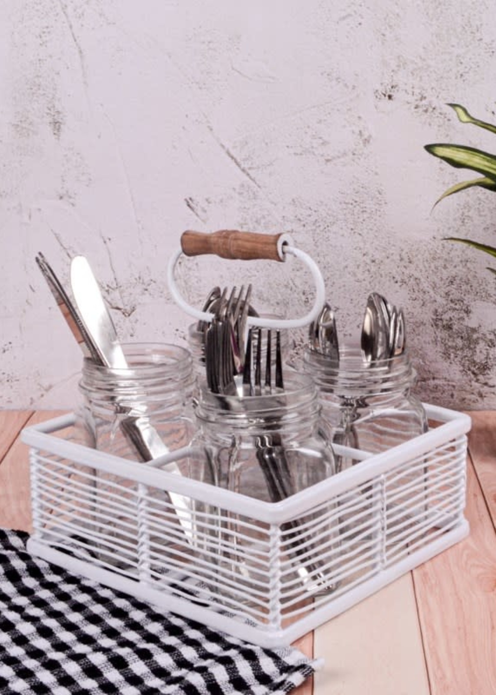 Rosha Living *White Wire Ixora Cutlery Caddy w/Jars-Rosha