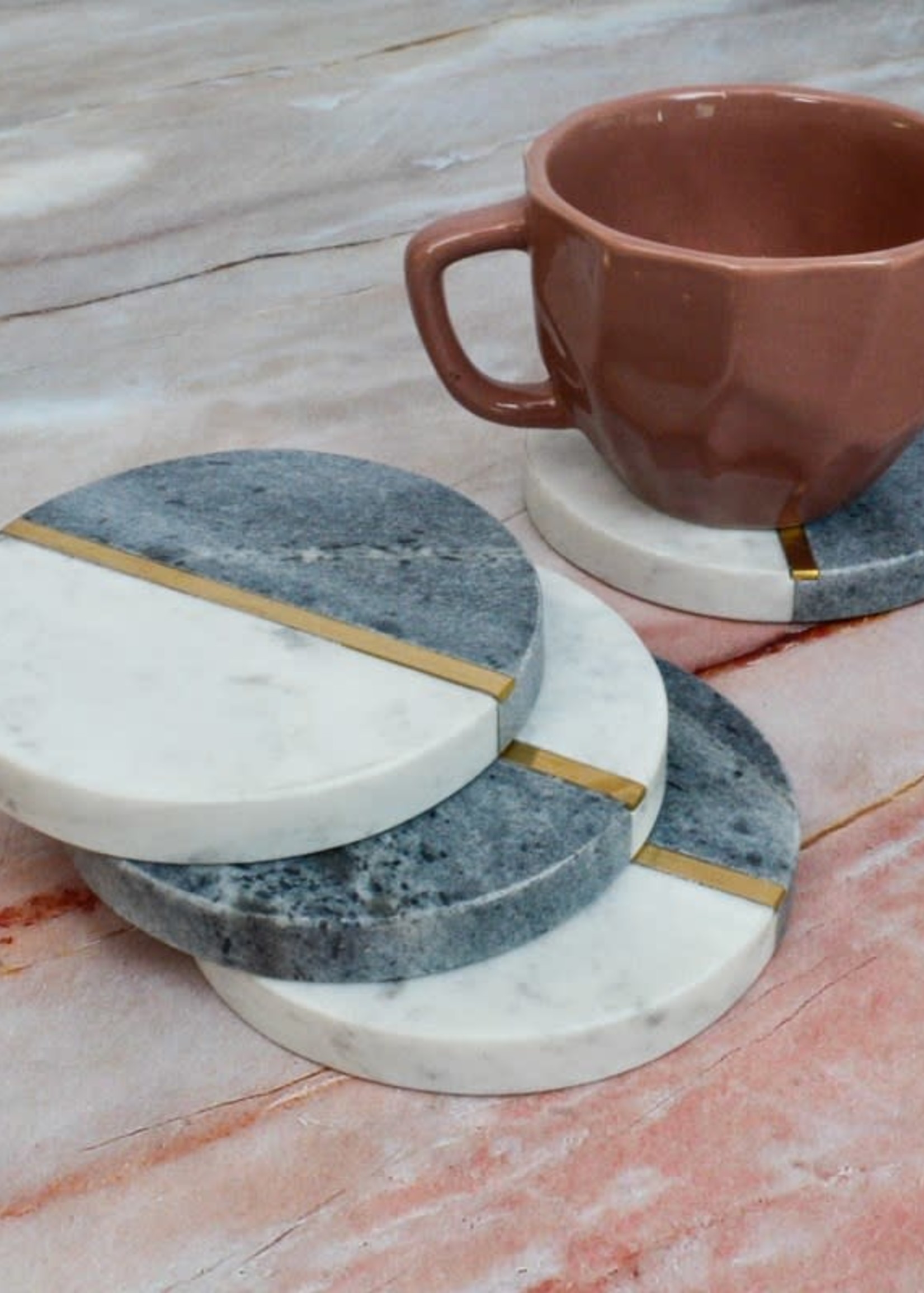 Rosha Living *s/4 White/Grey Marble Orchid Coasters-Rosha