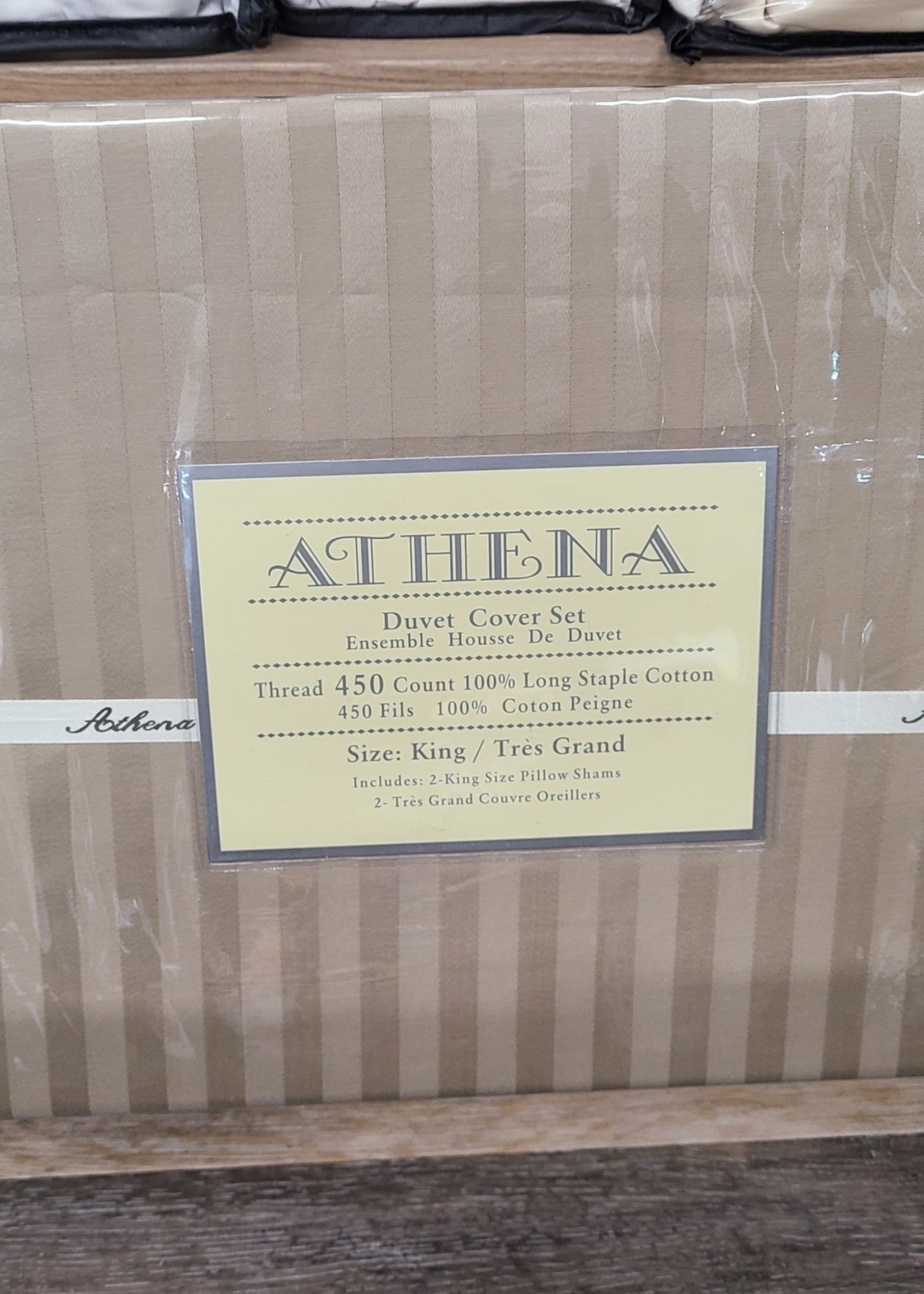 Athena *Kg Taupe Stripe Duvet Cover Set-Royal Dreams