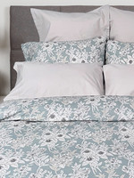 Cuddle Down *s/2 Qn Teal w/Grey/Tan Flowers Gloria Pillow Cases-Cuddle Down