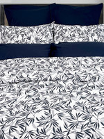 Cuddle Down *s/2 Qn Navy Leaves Arbor Pillow Cases-Cuddle Down