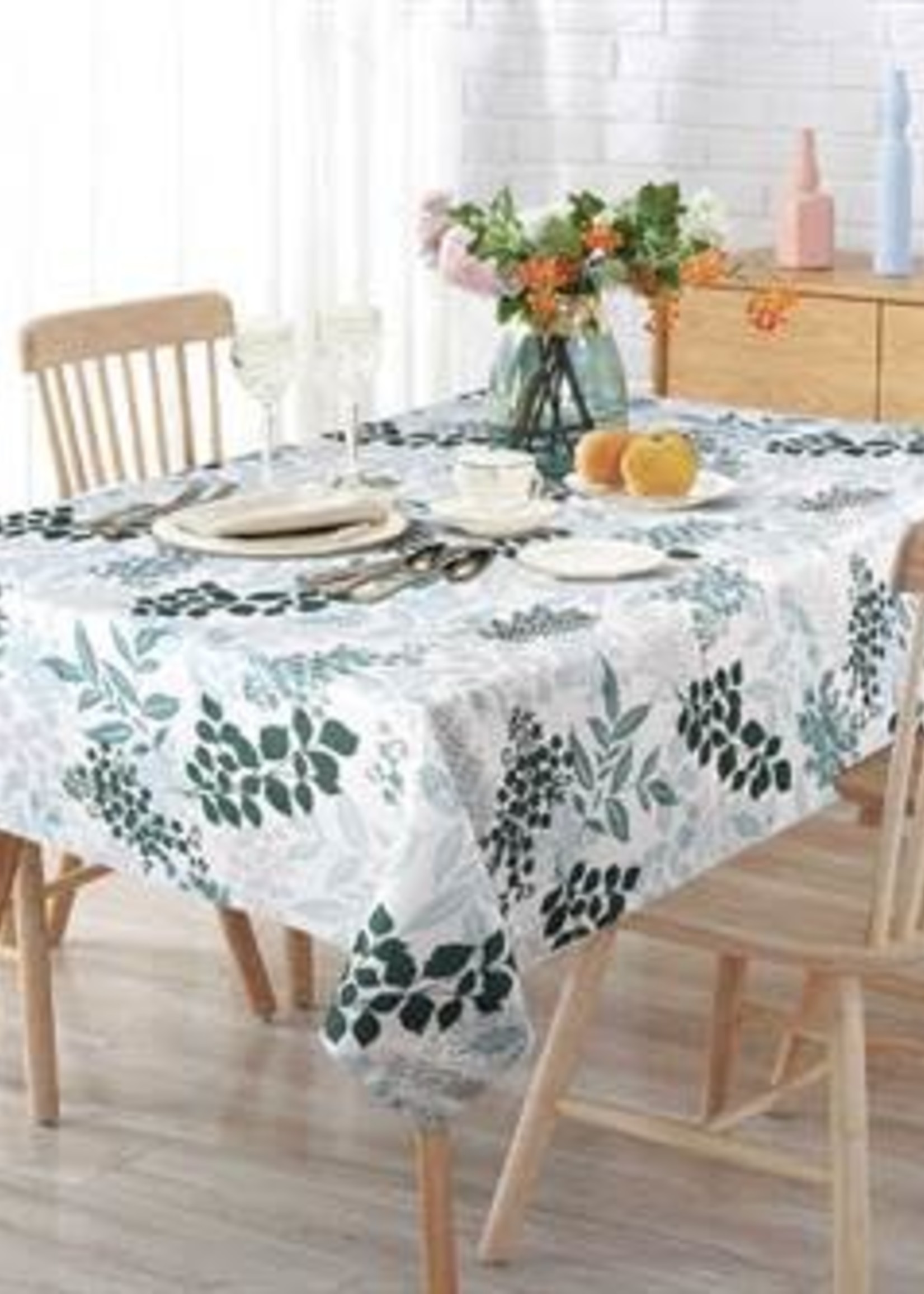 Texstyles Deco *70" Square Black/Grey Ferns Carlee Table Cloth-Texstyles