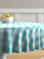 Fabstyles *60" Round Aqua Check Table Cloth-Fabstyles