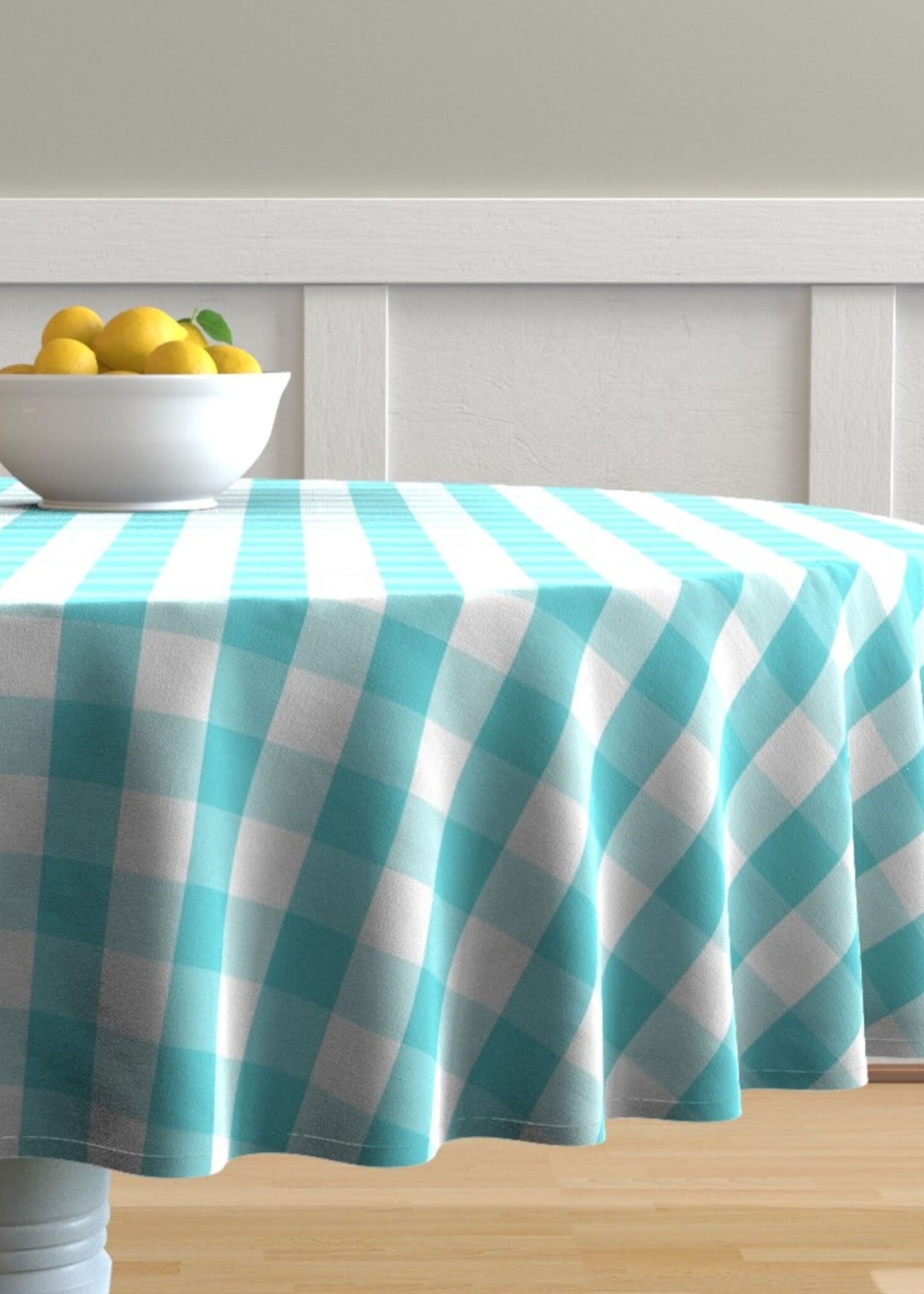 Fabstyles *60" Round Aqua Check Table Cloth-Fabstyles