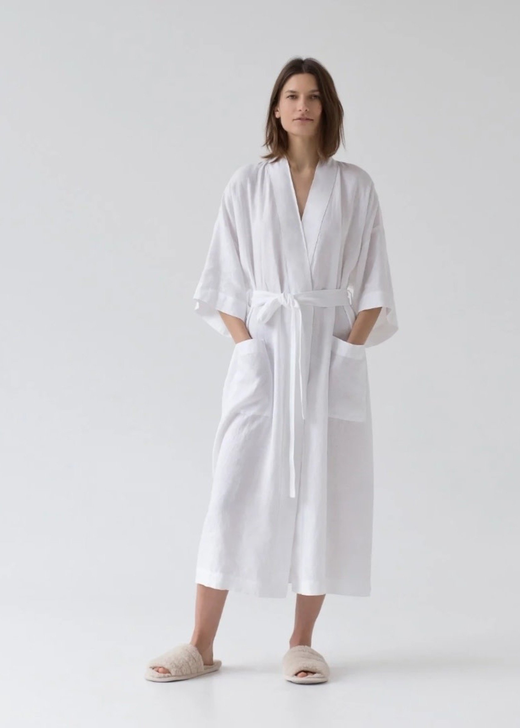 Linen Tales *Lg/Xlg White Linen Bathrobe-Spruce