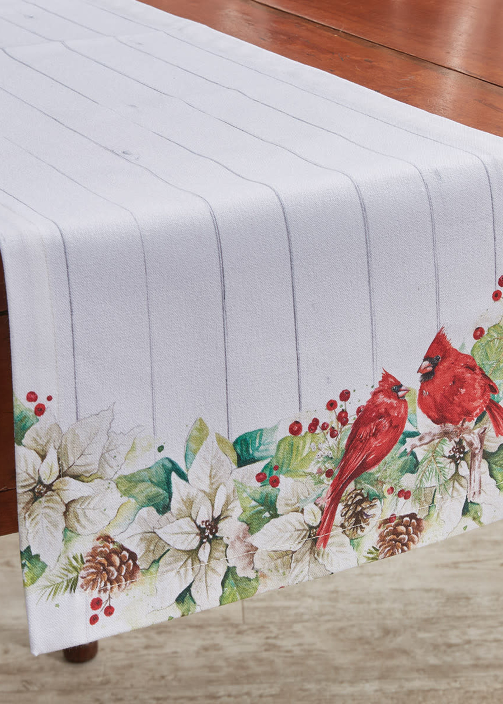 Park Designs *54" Cardinals on White Poinsettia Table Runner-Park