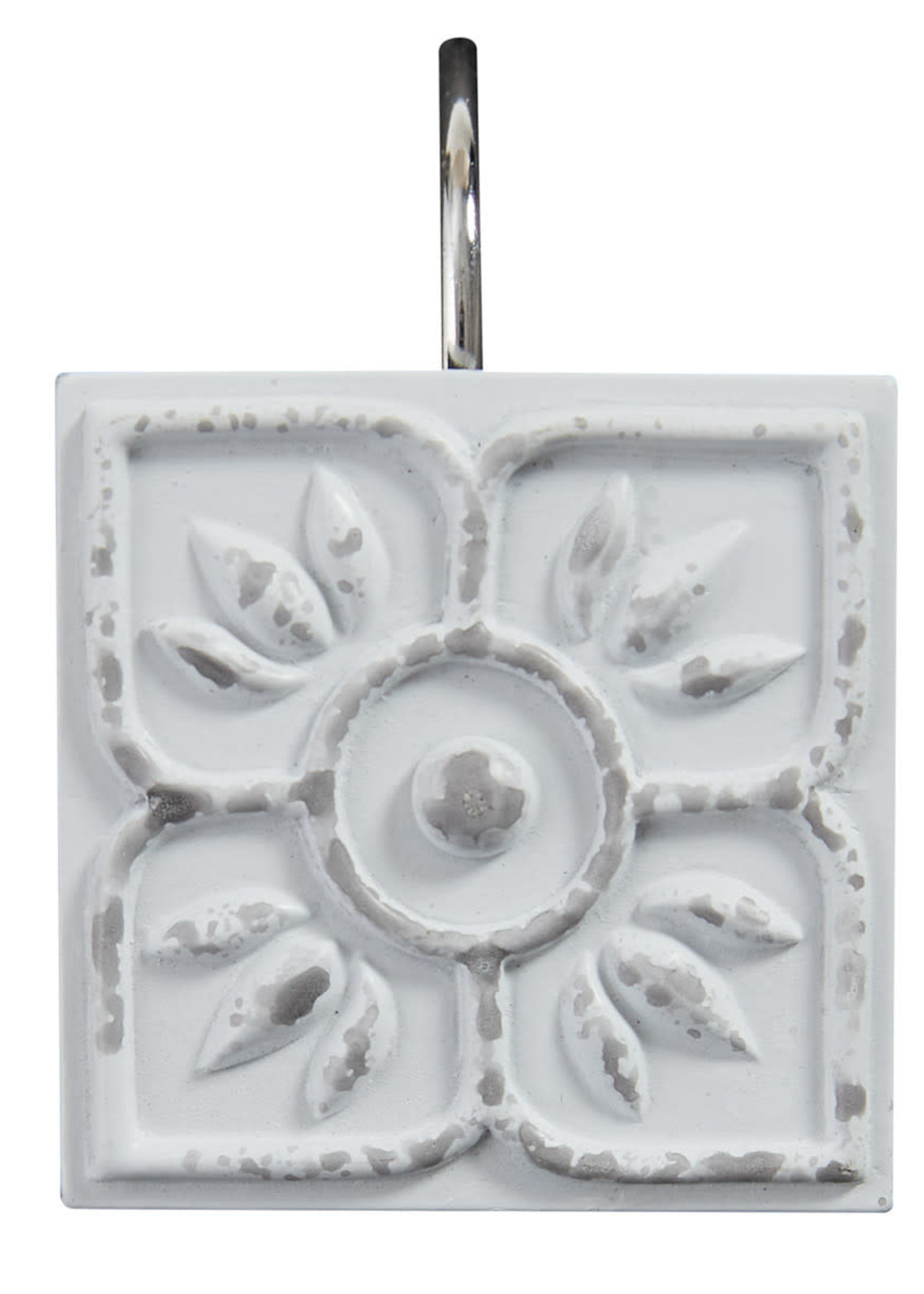 Park Designs *s/12 White Distressed Tile Curtain Hooks-Park