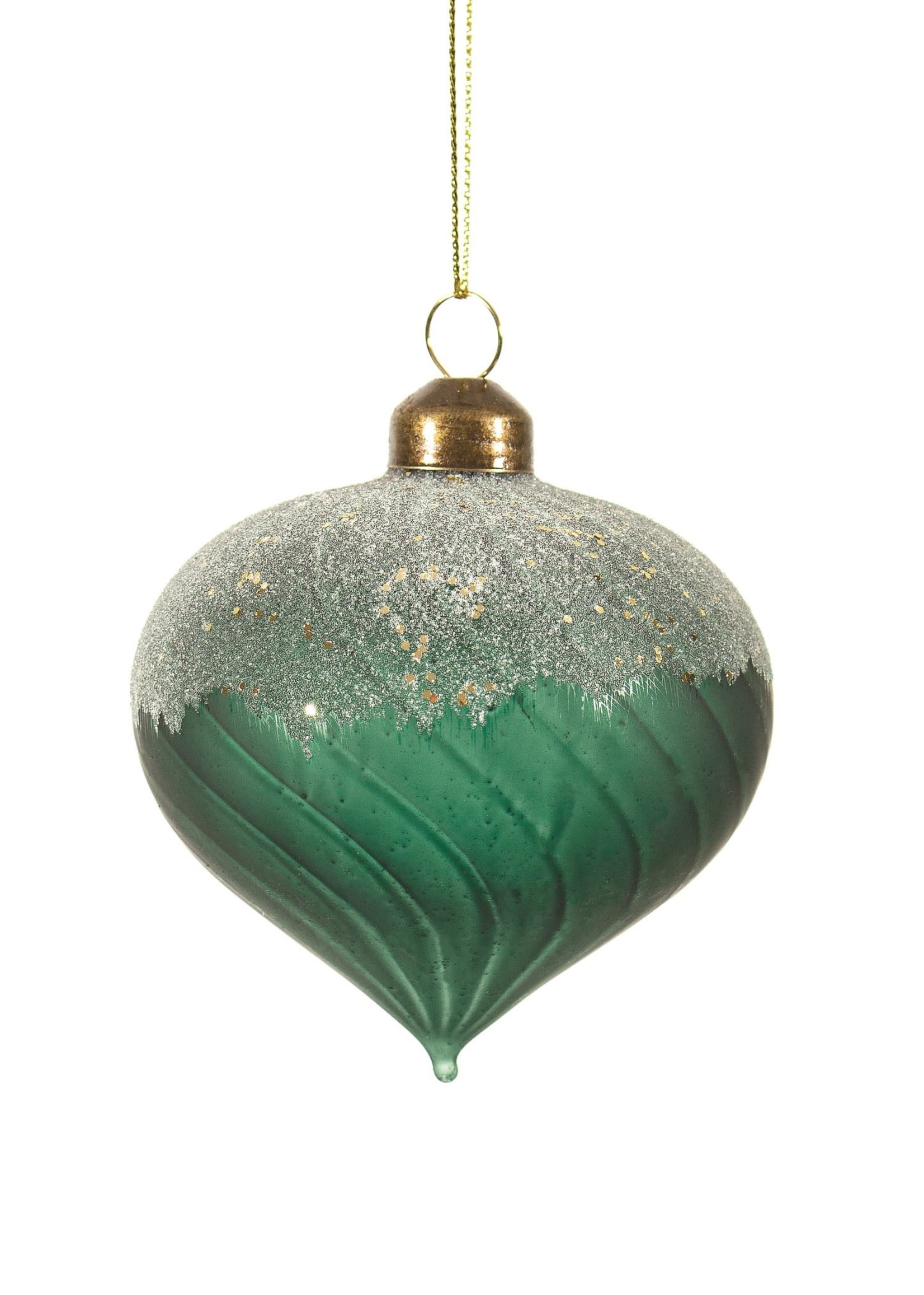 Nutcracker Designs *Frosted Green Glass Onion Ornament w/Beaded Top-Candym