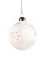 Rosemary & Time *White Matte Glass Ball Ornament w/Pine Cone-Candym*