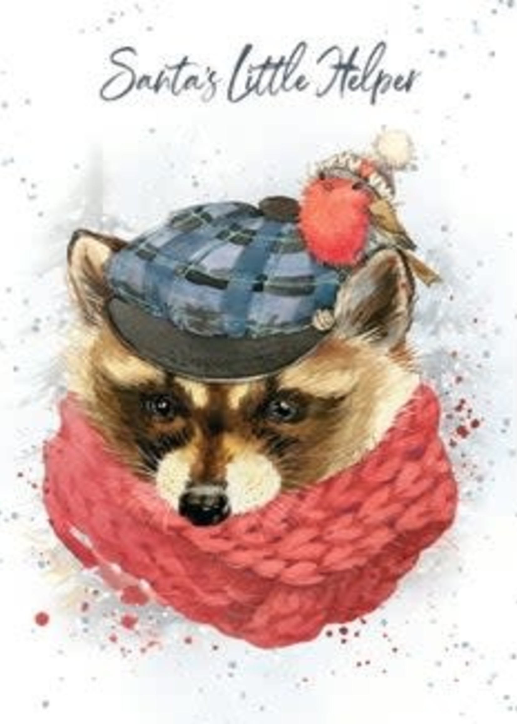 Hopper Studios *Santa's Little Helper Raccoon Christmas Card-Bella Flor