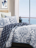 Peace Arch Imports *Twn Blue/White Batik Caravel Coverlet Set-Peace Arch