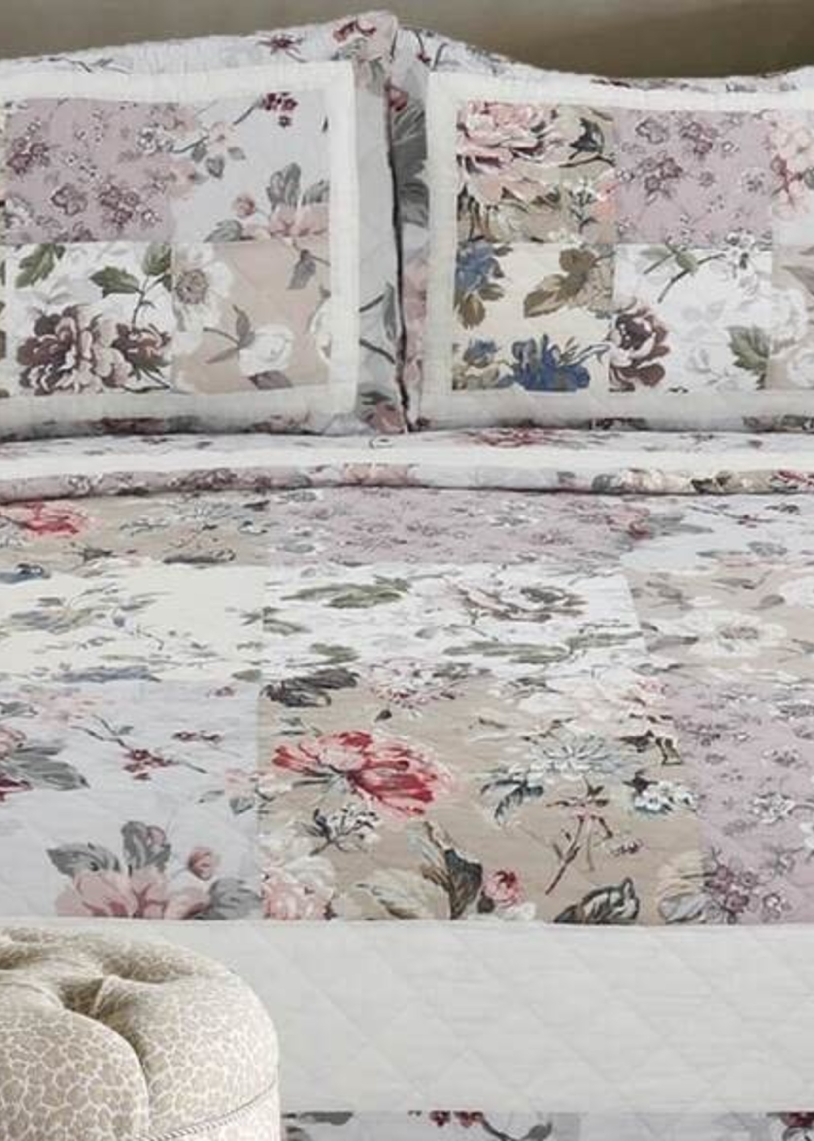 Peace Arch Imports *Twn Grey w/Pink Floral Charleston Coverlet Set-Peace Arch