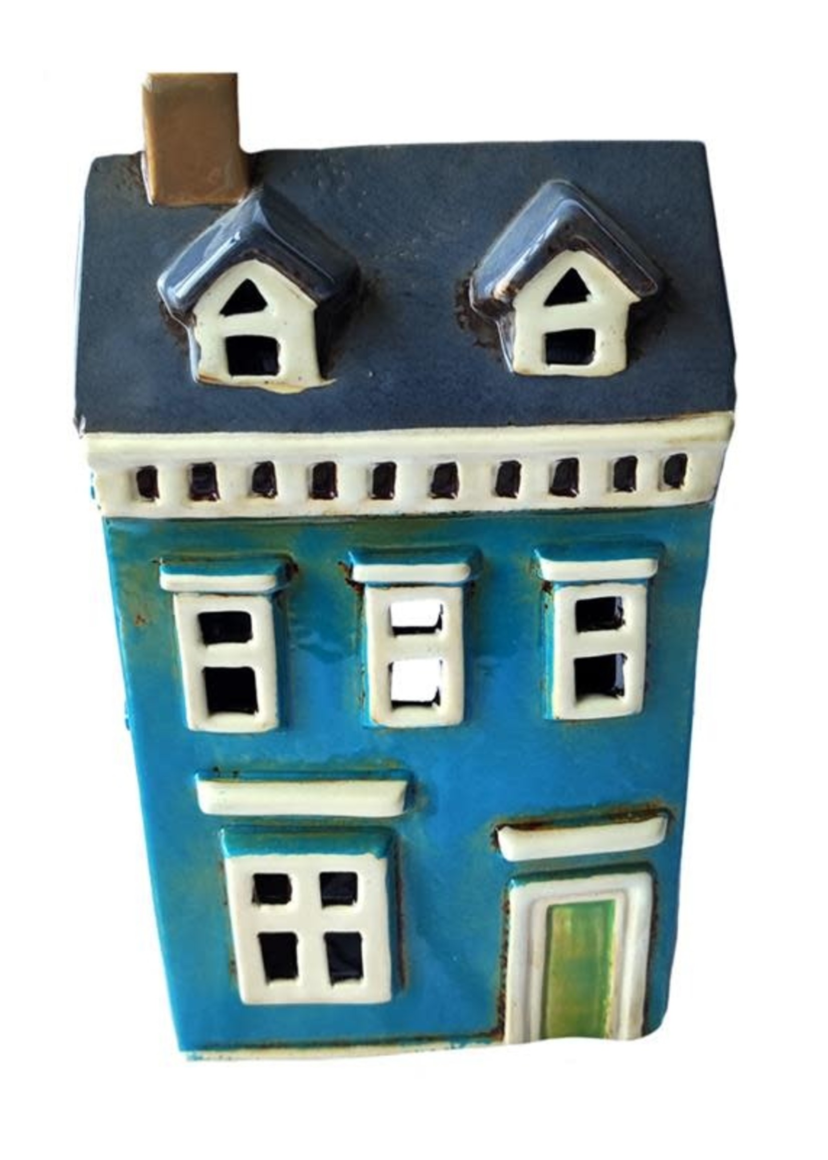 Koppers *9" Blue Ceramic House Candle Holder-Koppers