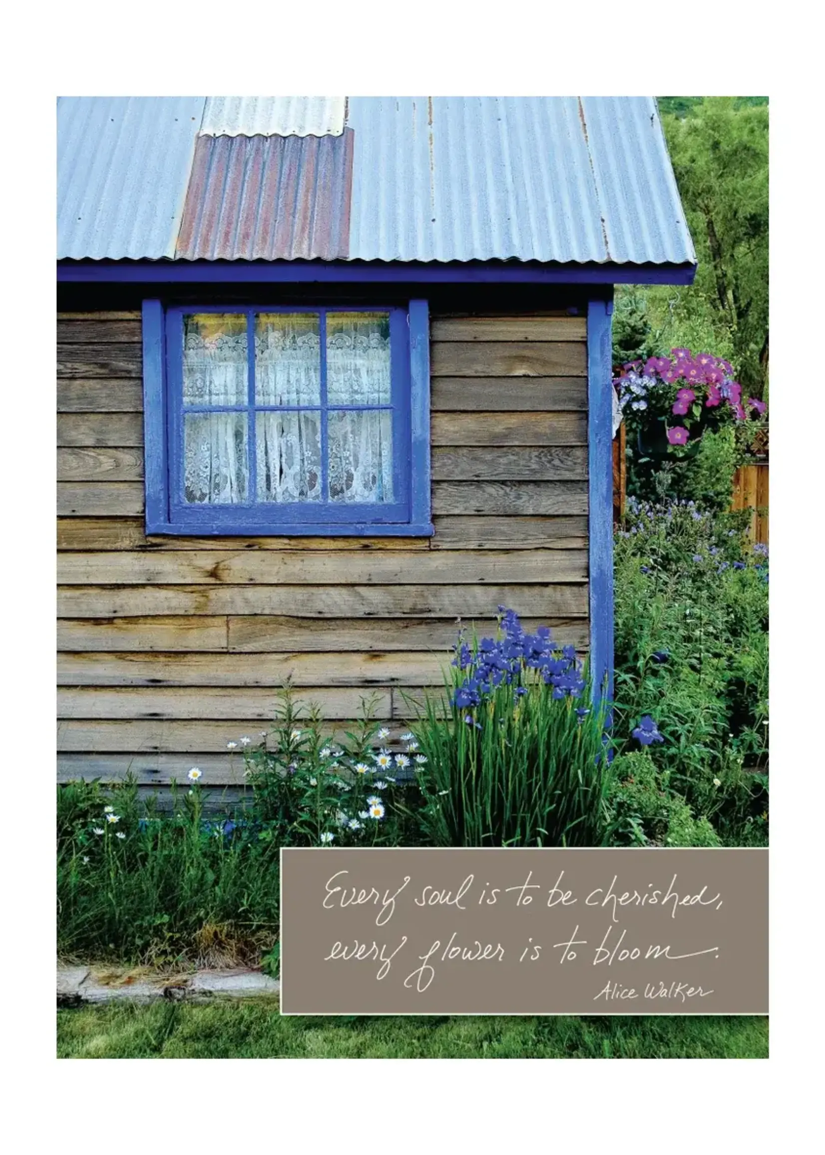 Bella Flor *Shed w/Blue Trimmed Window New Home Card-Bella Flor