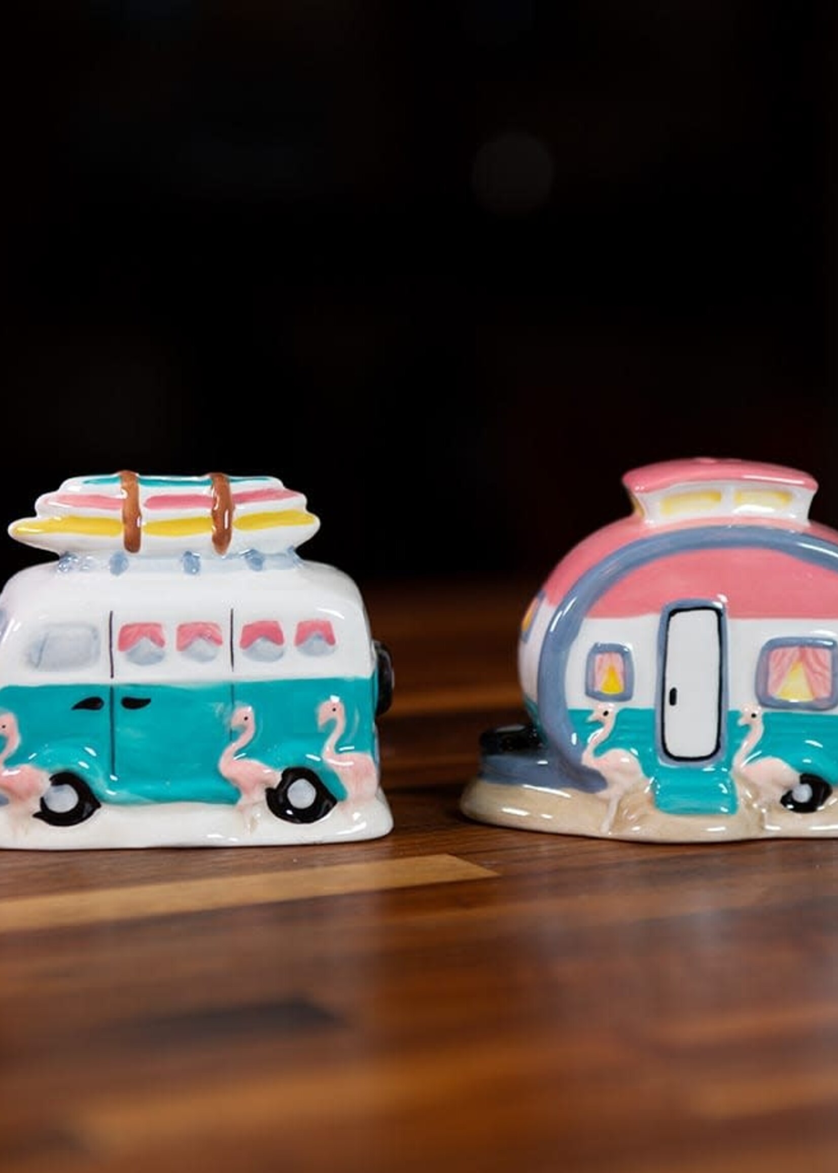 Blue Sky Clayworks *Flamingo Camper Salt and Pepper Set-Blue Sky