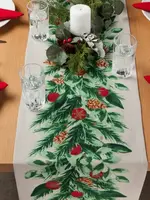 Danica *Tan w/Christmas Greenery Table Runner-Danica