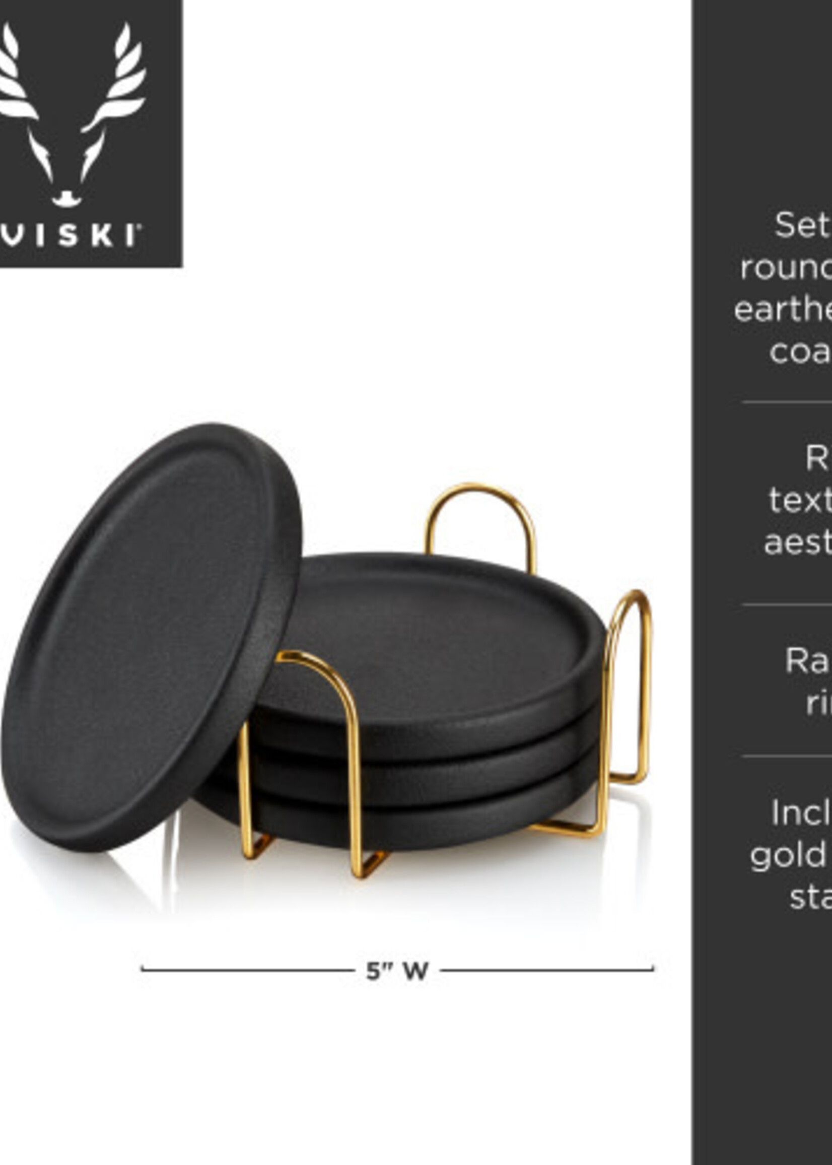 Viski *s/4 Black Earthenware Coasters True-Design