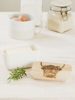Selbrae House *White Butter Dish w/Highland Cow Wooden Lid-Design
