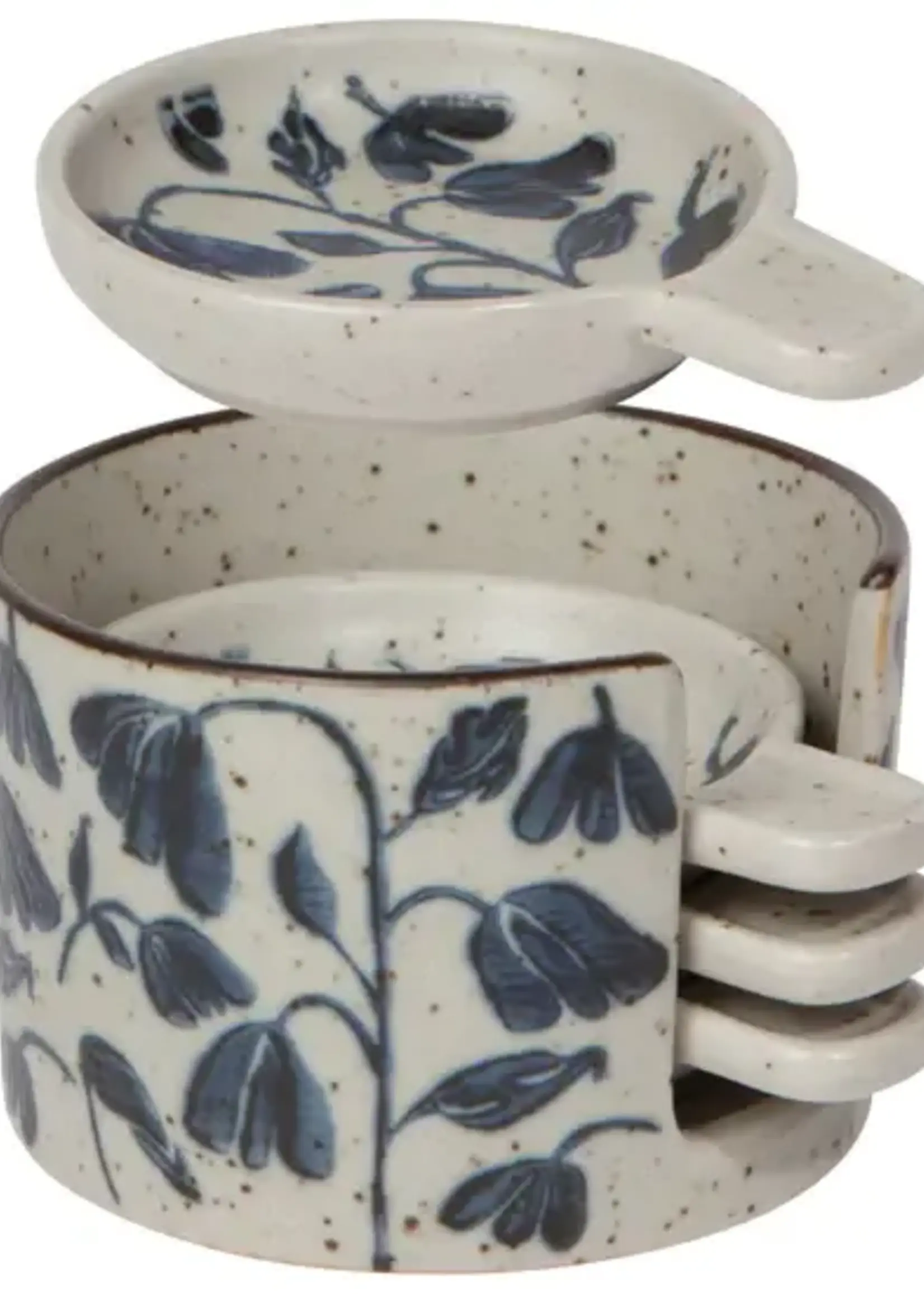 Danica *s/4 Speckled w/Blue Flowers Amuse Bouche Plates-Danica